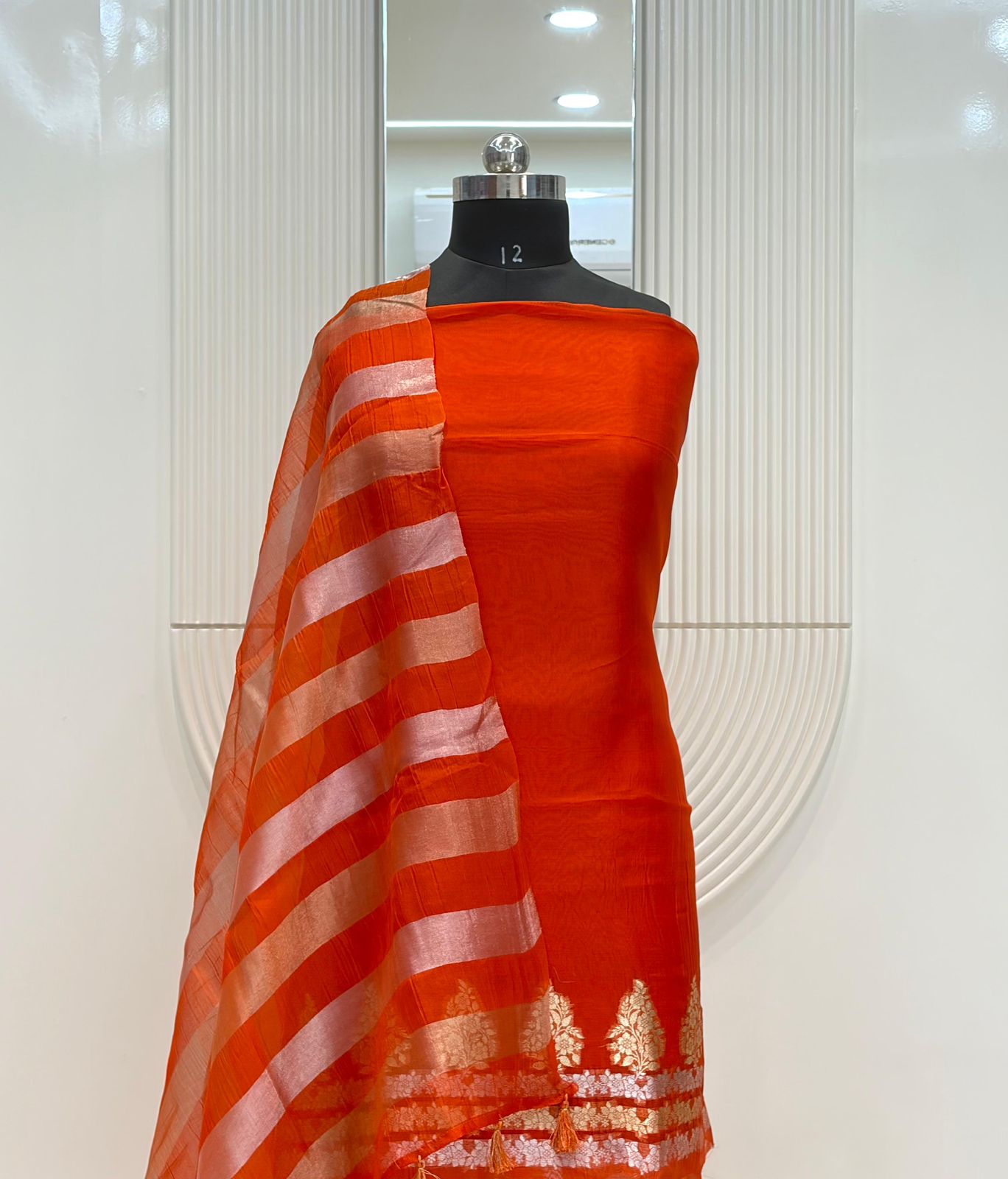 Orange Pure Organza Silk Suit Fabric