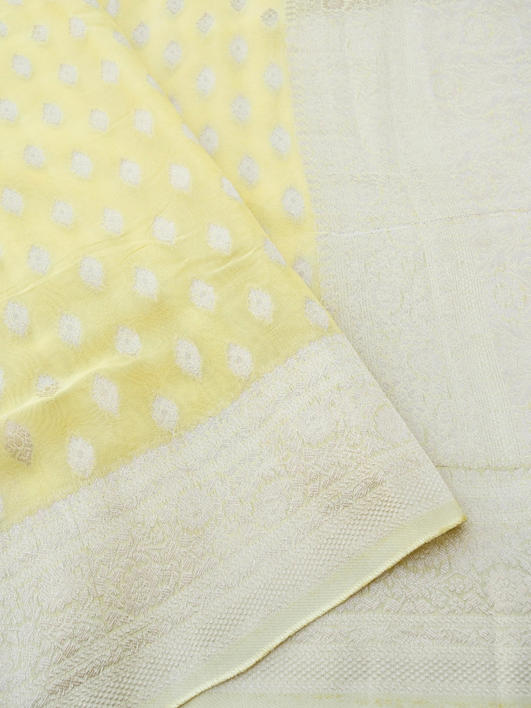 Yellow Georgette Silk Buti Banarasi Saree