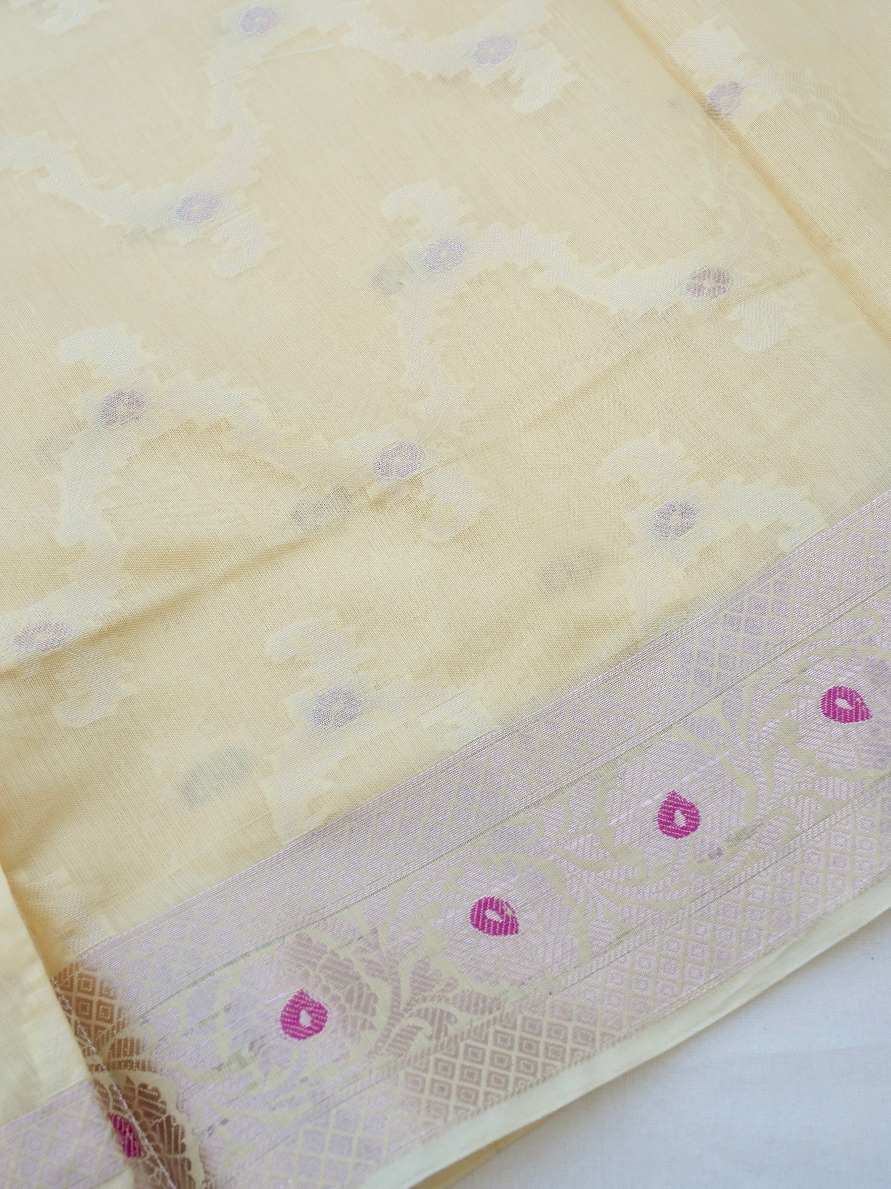 yellow Banarasi Cotton Silk Unstitched Suit Set