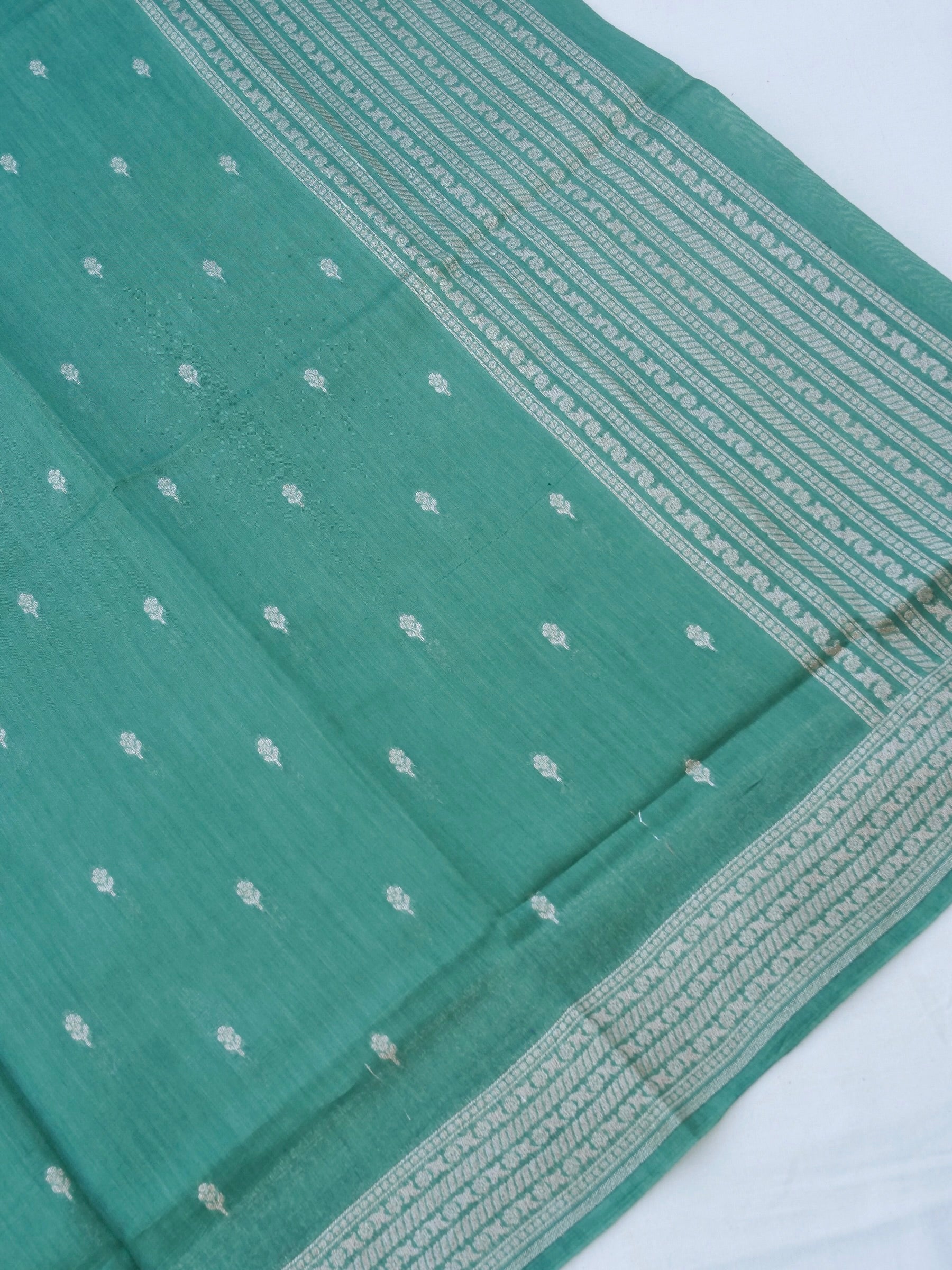 Green Cotton Unstitched Banarasi Suit Set
