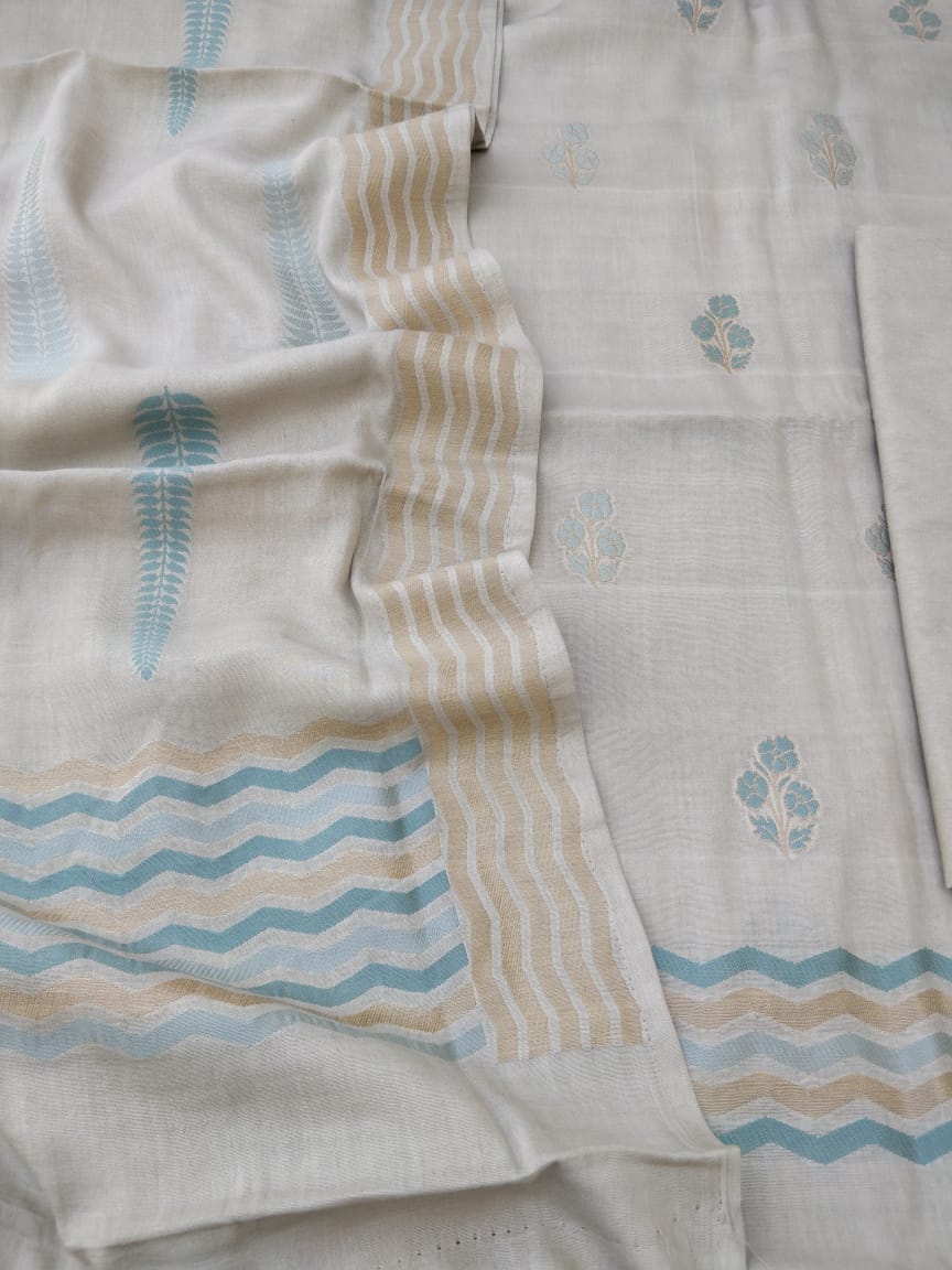 Beige Cotton Silk Banarasi Unstitched Suit Fabric