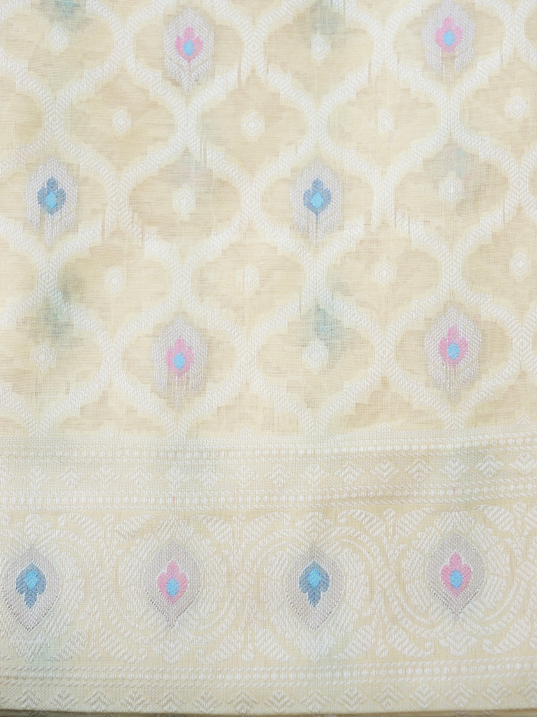 yellow Banarasi Cotton Silk Unstitched Suit Set