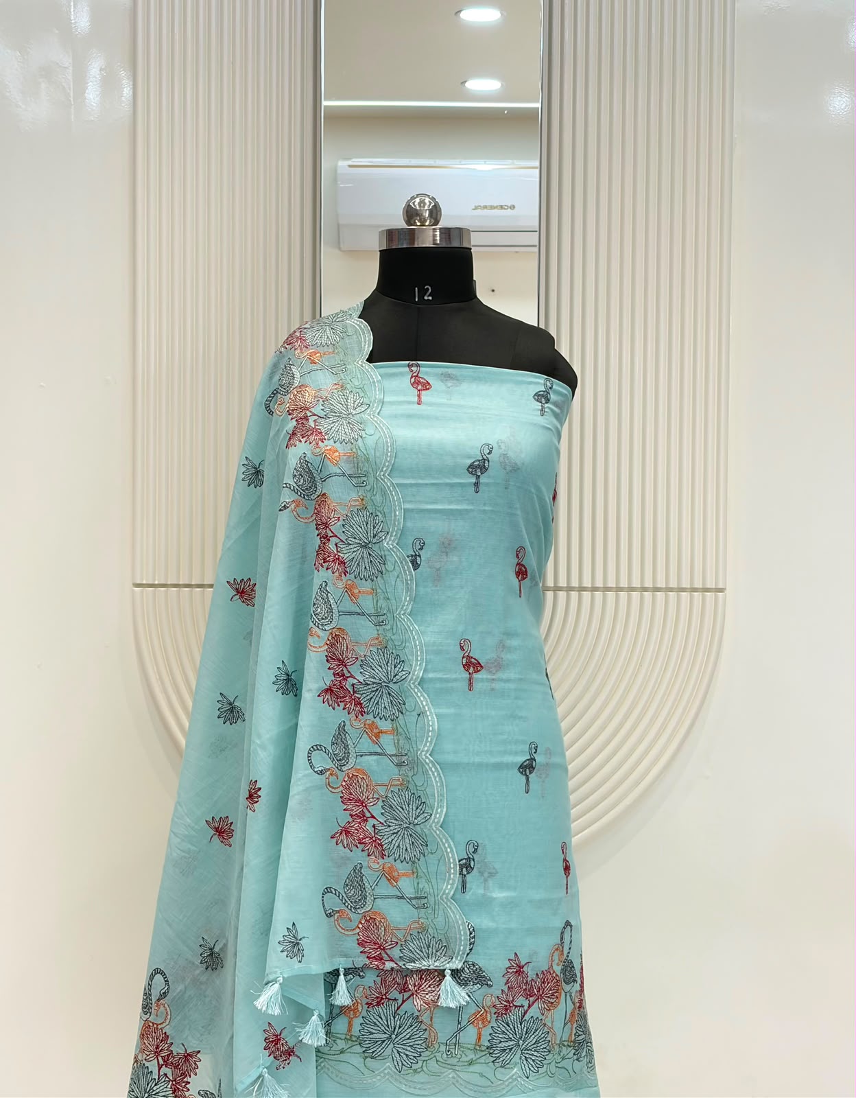 Sky Blue Mul Cotton Embroidery Suit Set