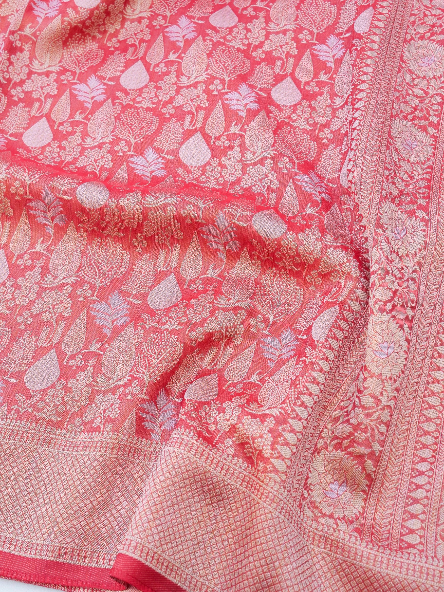 Red Silk Tissue Jangla Banarasi Saree