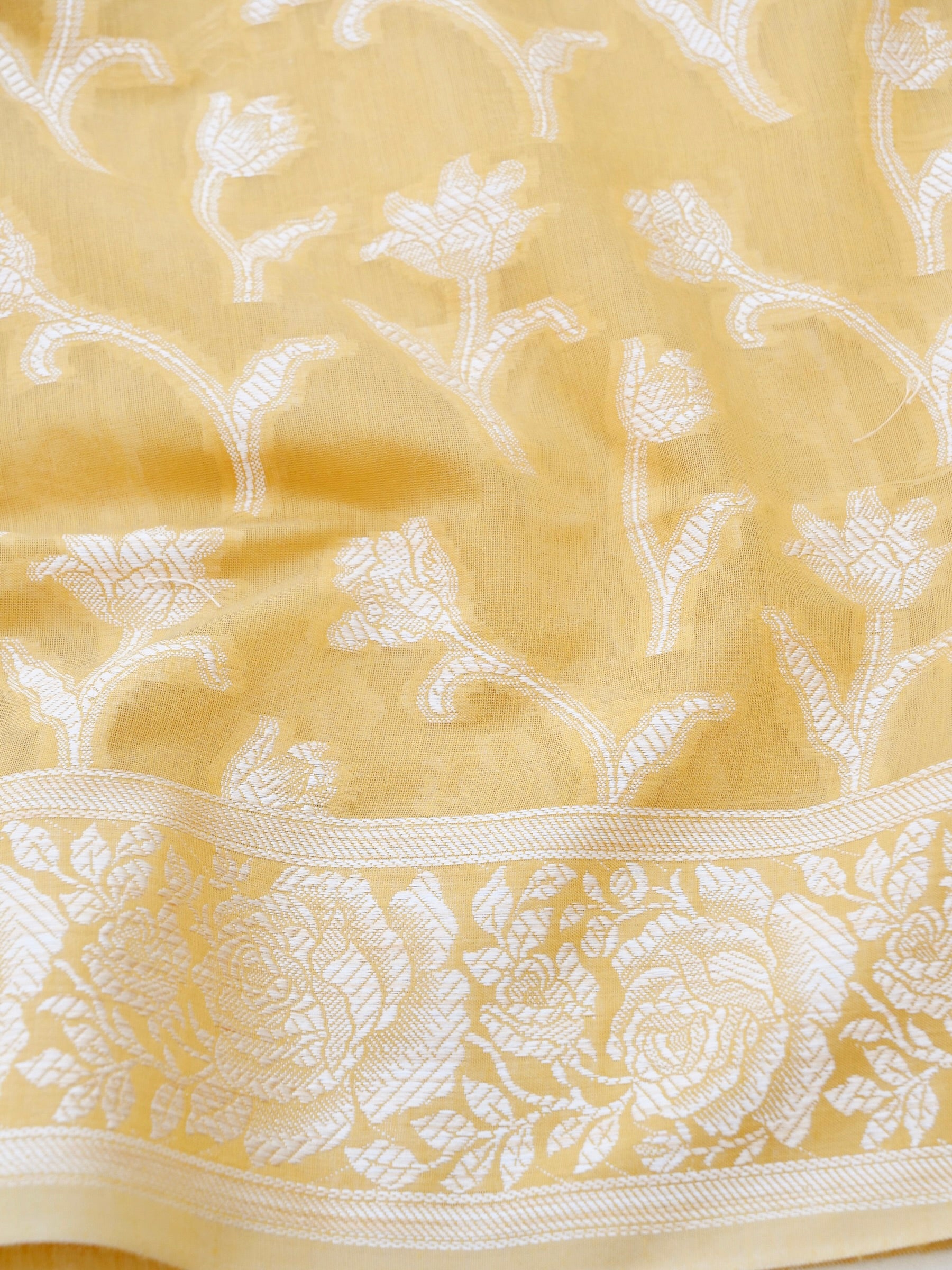 Yellow Banarasi Cotton Unstitched Suit Set