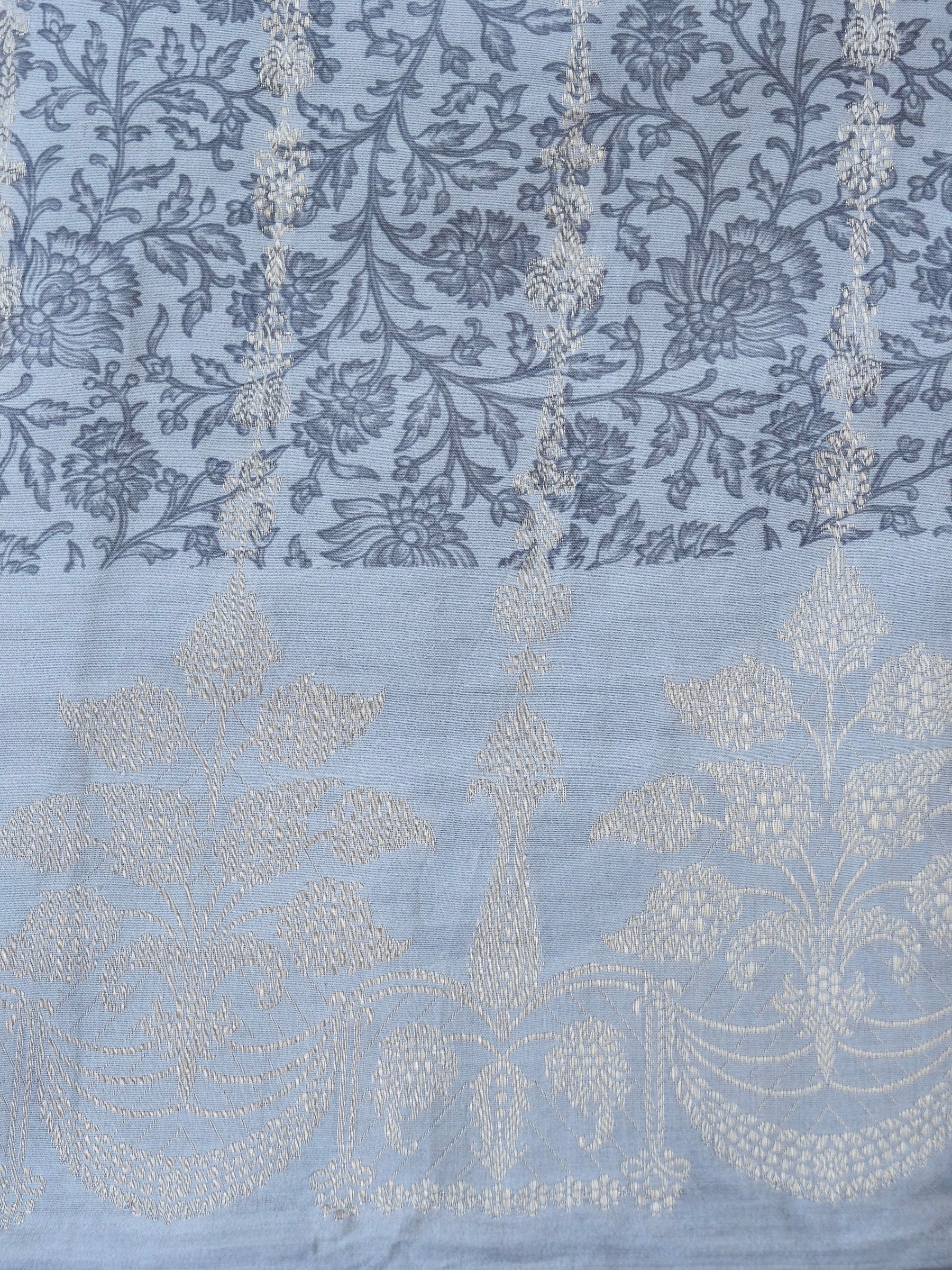 Gray Chiniya Silk Printed Unstitched Banarasi Suit Set