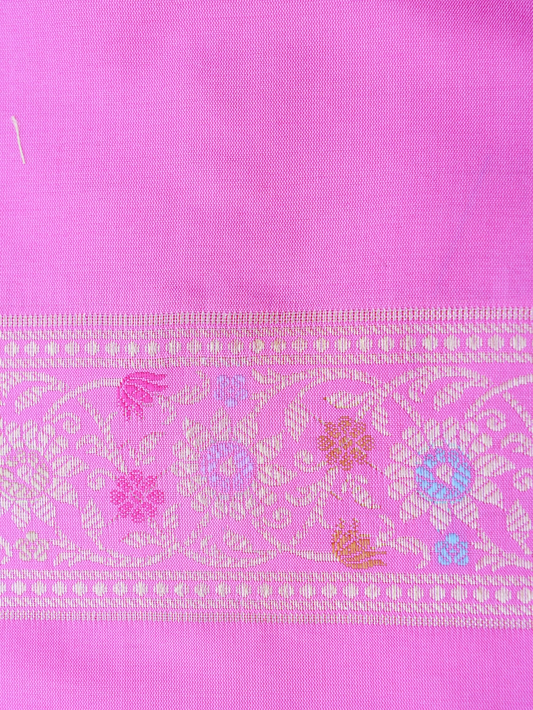 Light Pink Kataan Silk Meena Jangla Banarasi Saree