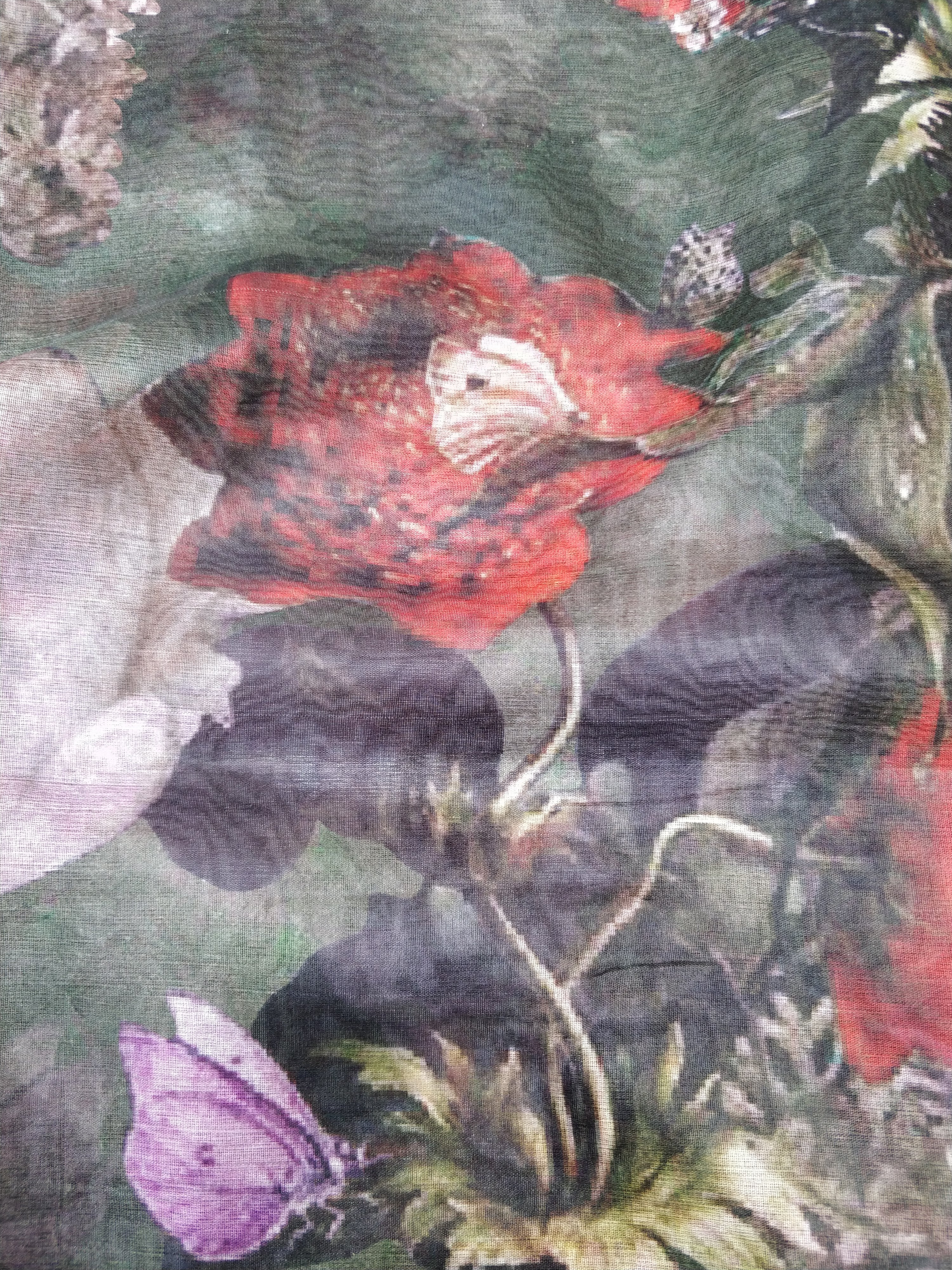 Green Organza Silk Floral Print Banarasi Saree