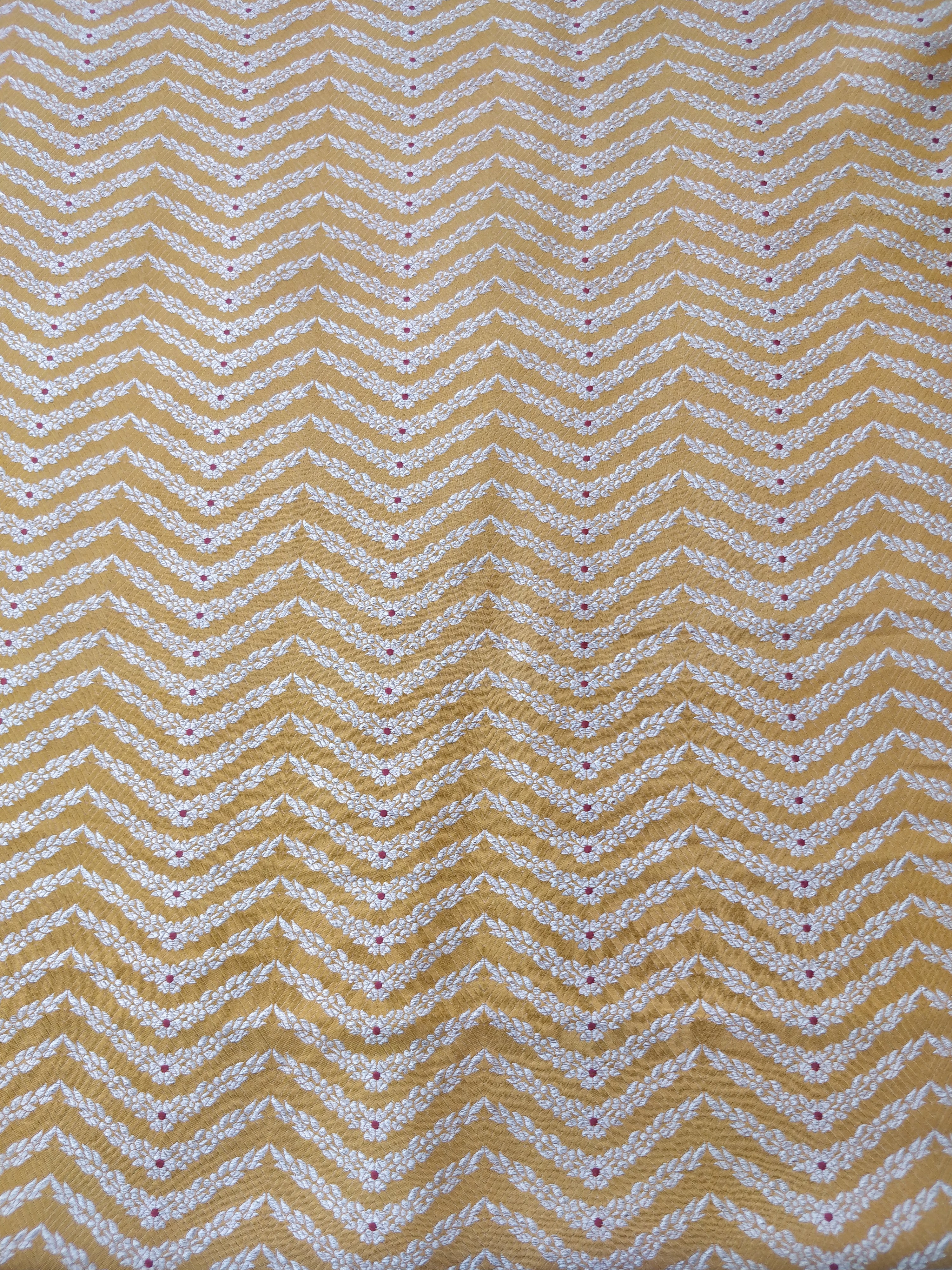 Yellow Handwoven Pure Kataan Silk jaal Fabric
