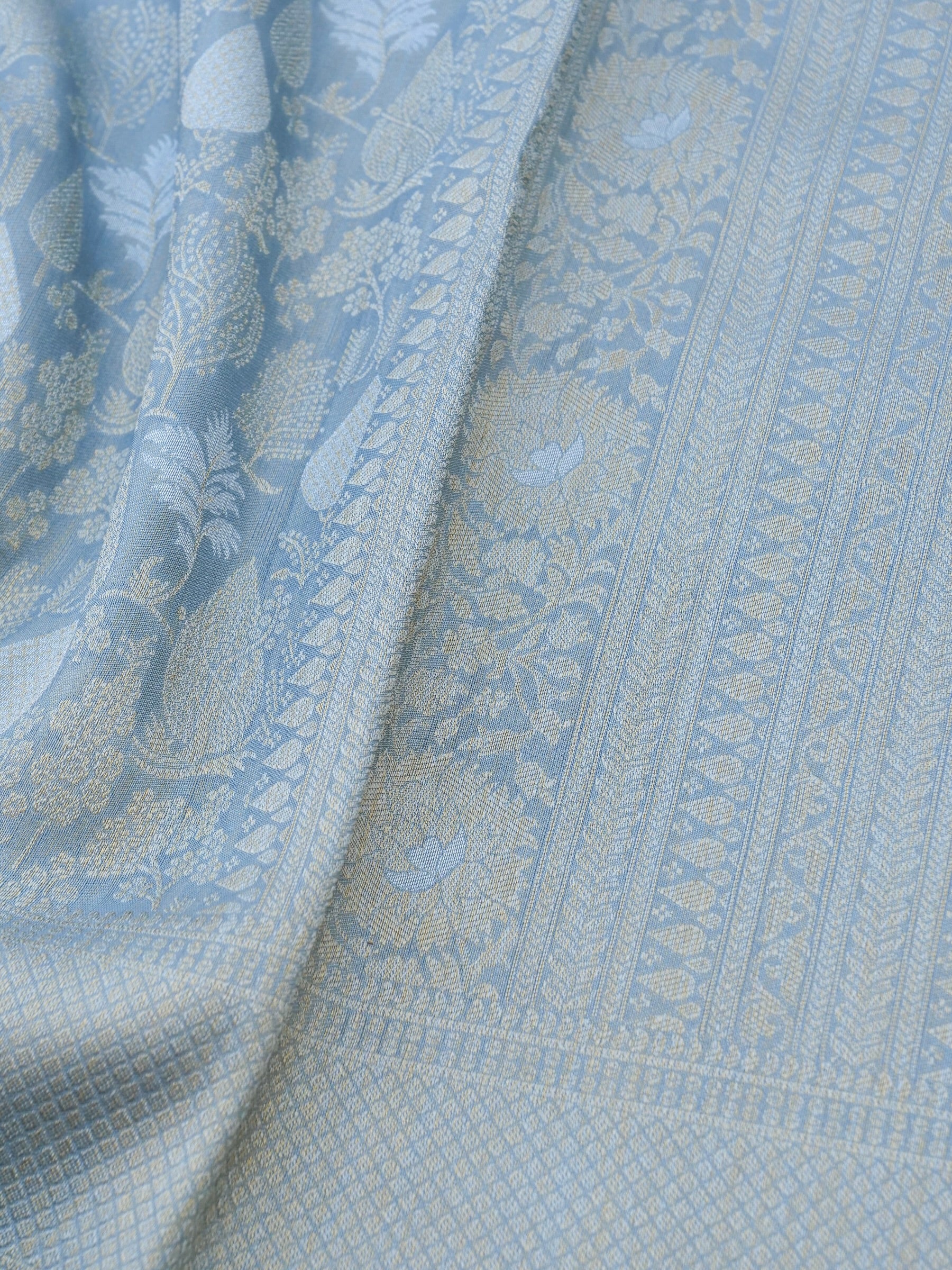 Grey Silk Tissue Jangla Banarasi Saree