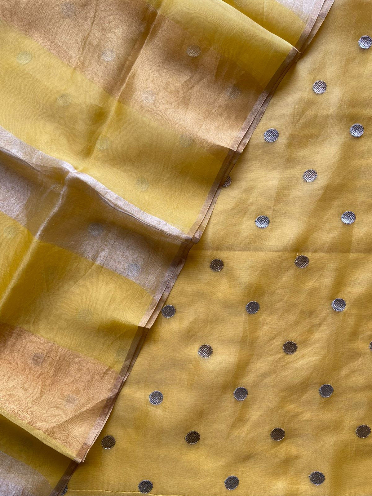 Golden Yellow Pure Organza Silk Embroidery Suit