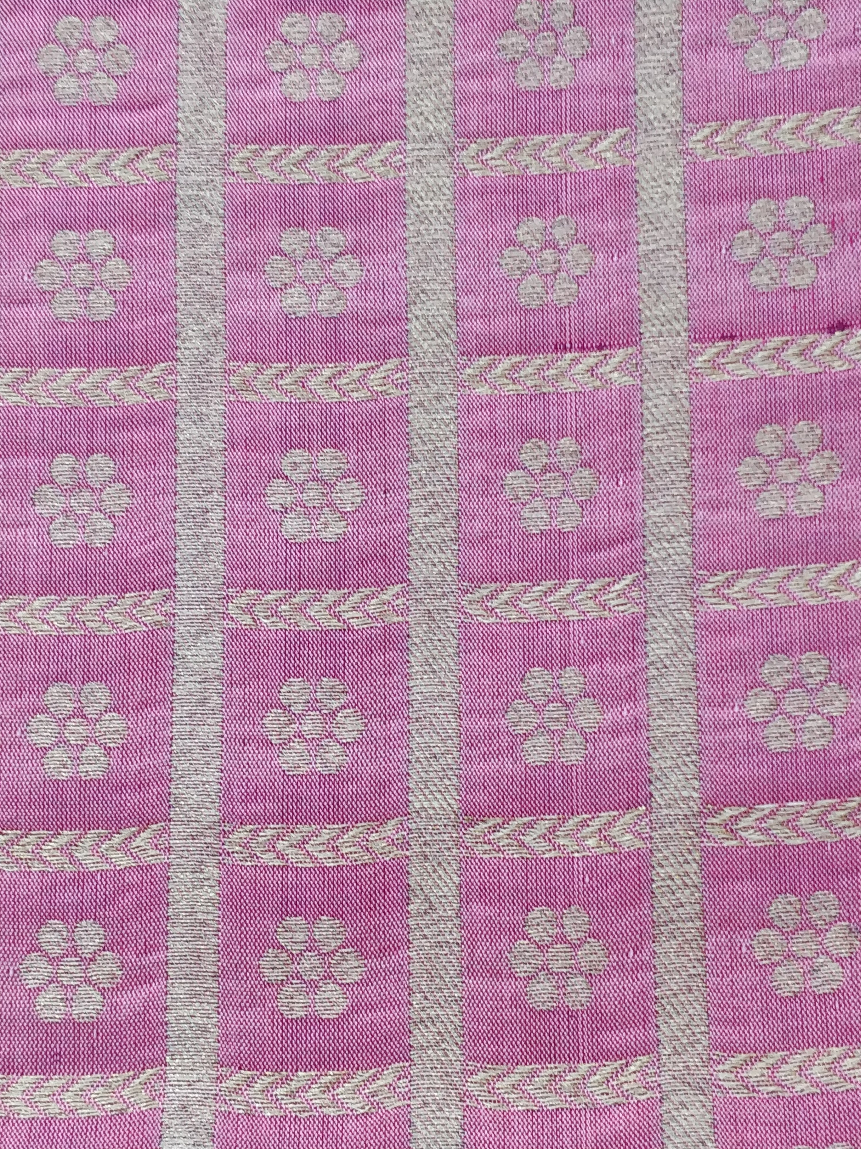 1.5 m Pink Handwoven Pure Kataan Silk Buti-Jaal Fabric
