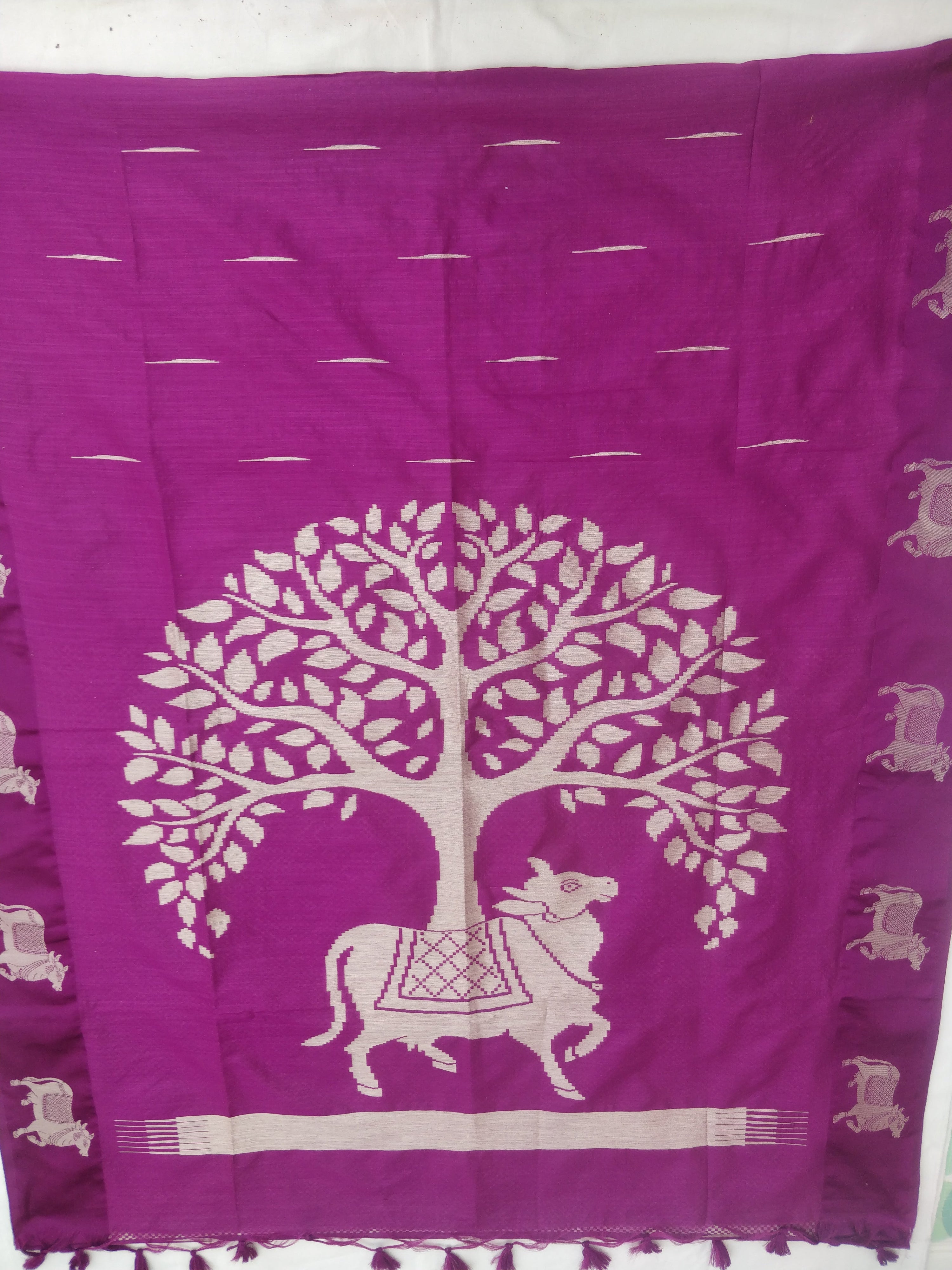 Purple Semi Kataan Pichwai Banarasi Saree With Satin Border
