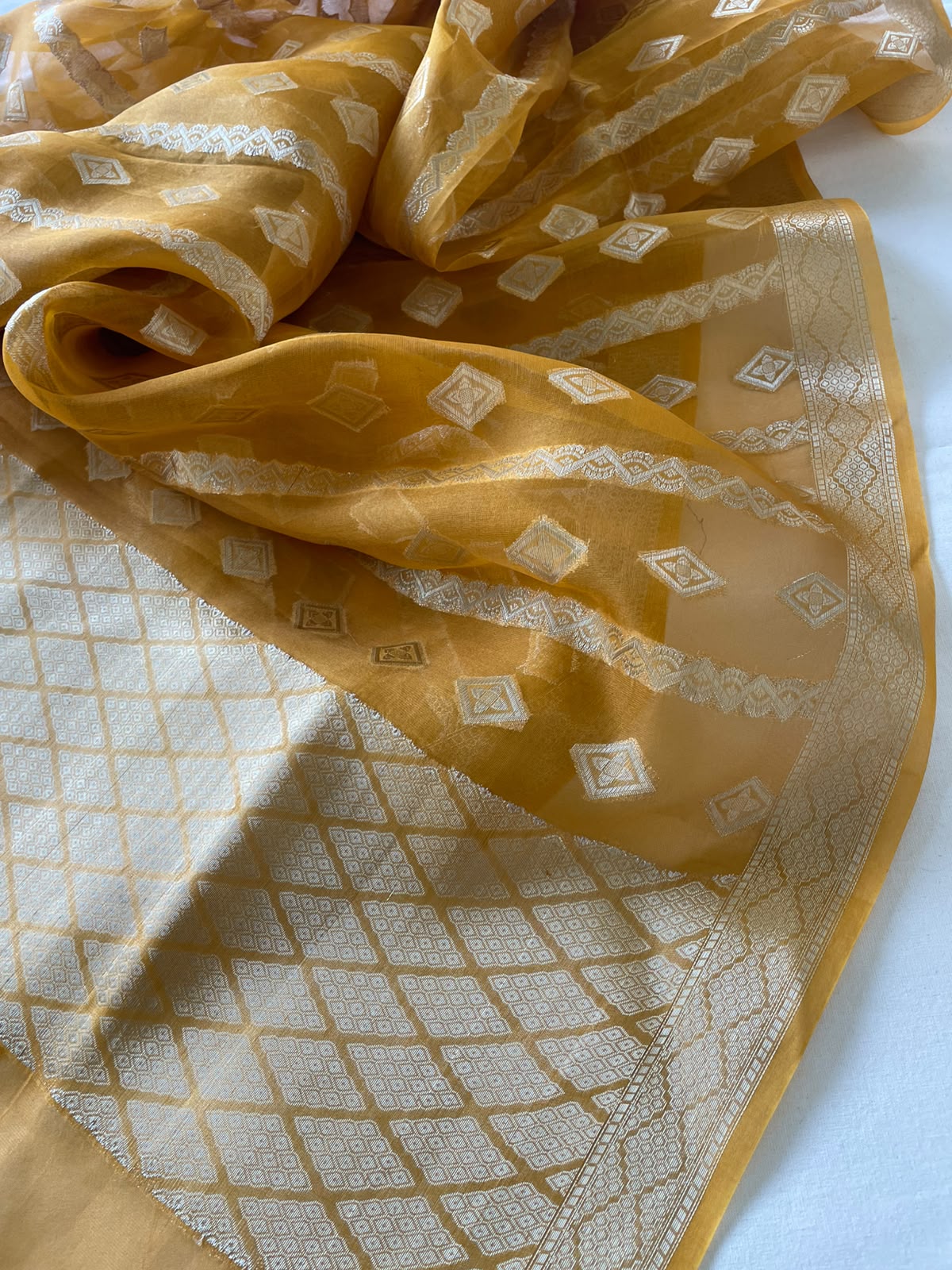 Yellow Handwoven Pure Tissue Silk Dupatta