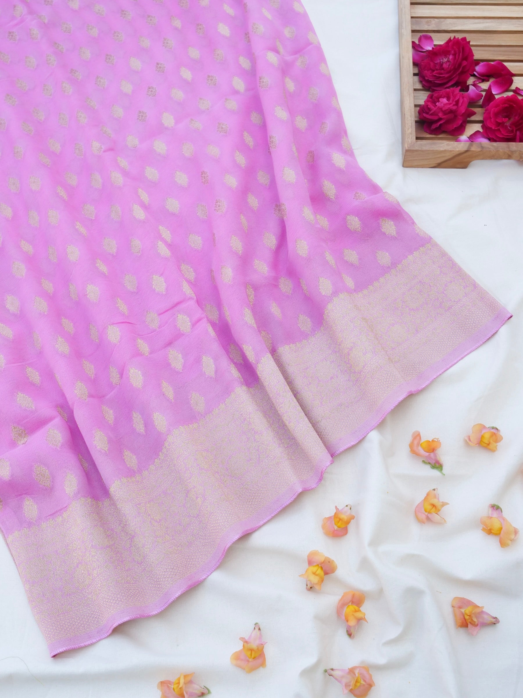 Pink Georgette Silk Buti Banarasi Saree