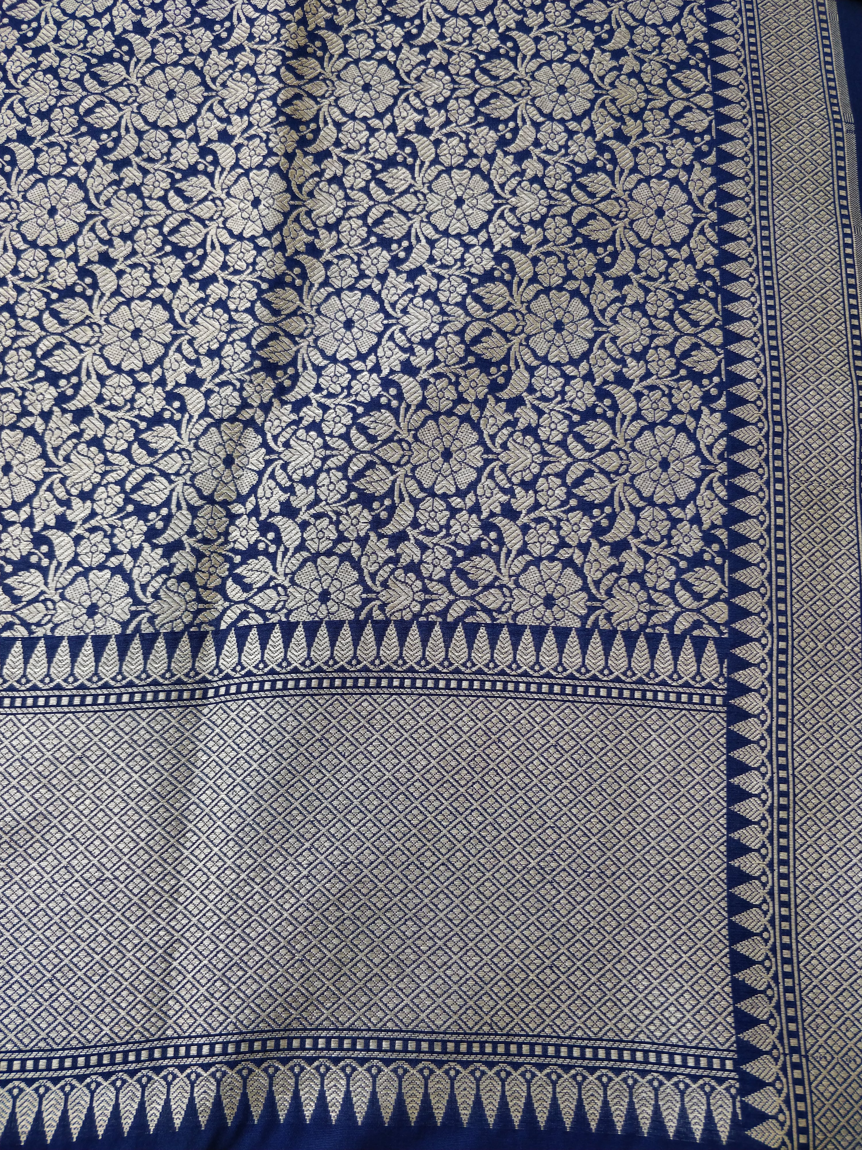 Navy Blue Cotton Silk Banarasi Unstitched Suit Set