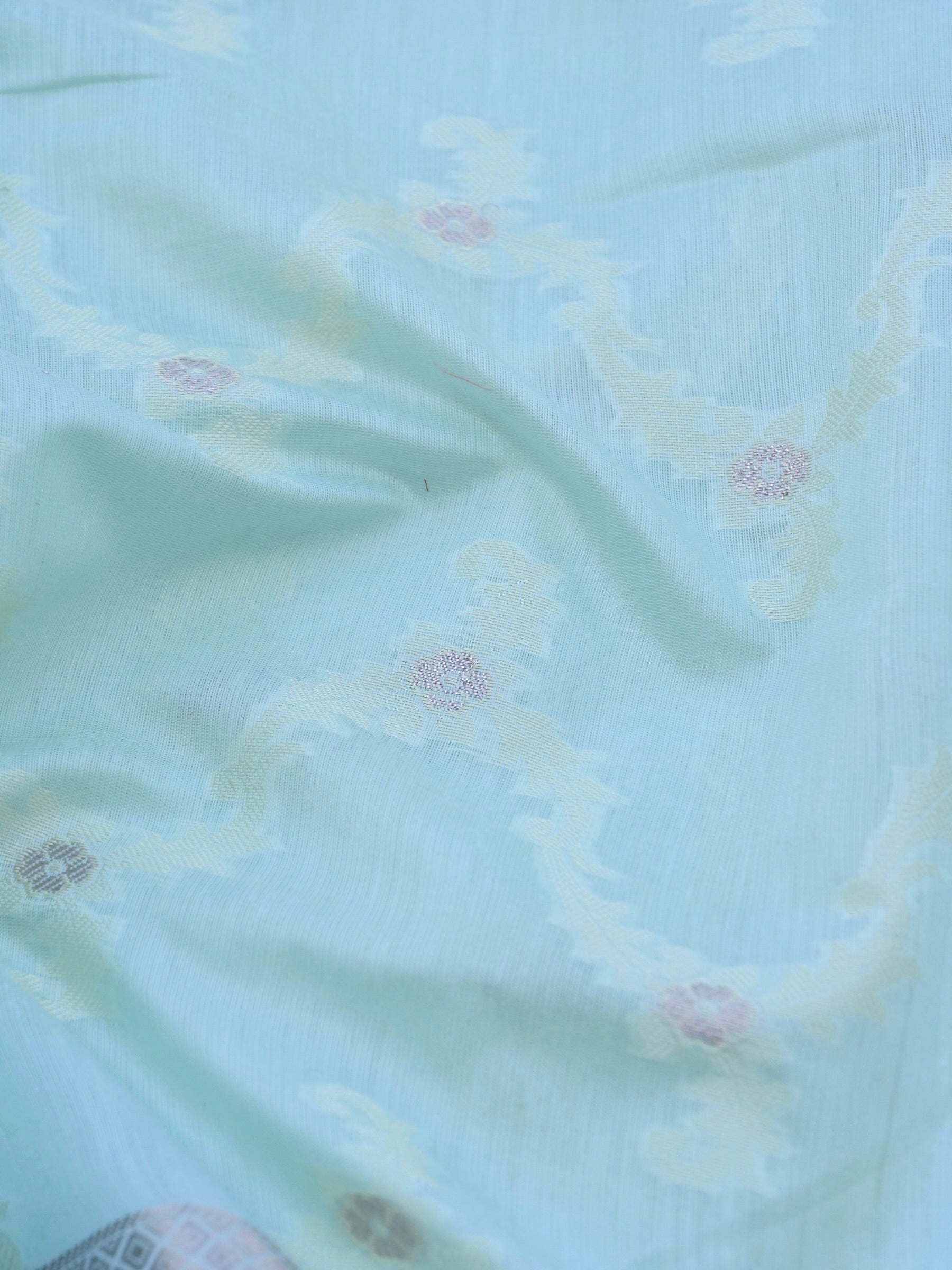 Green Banarasi Cotton Silk Unstitched Suit Set