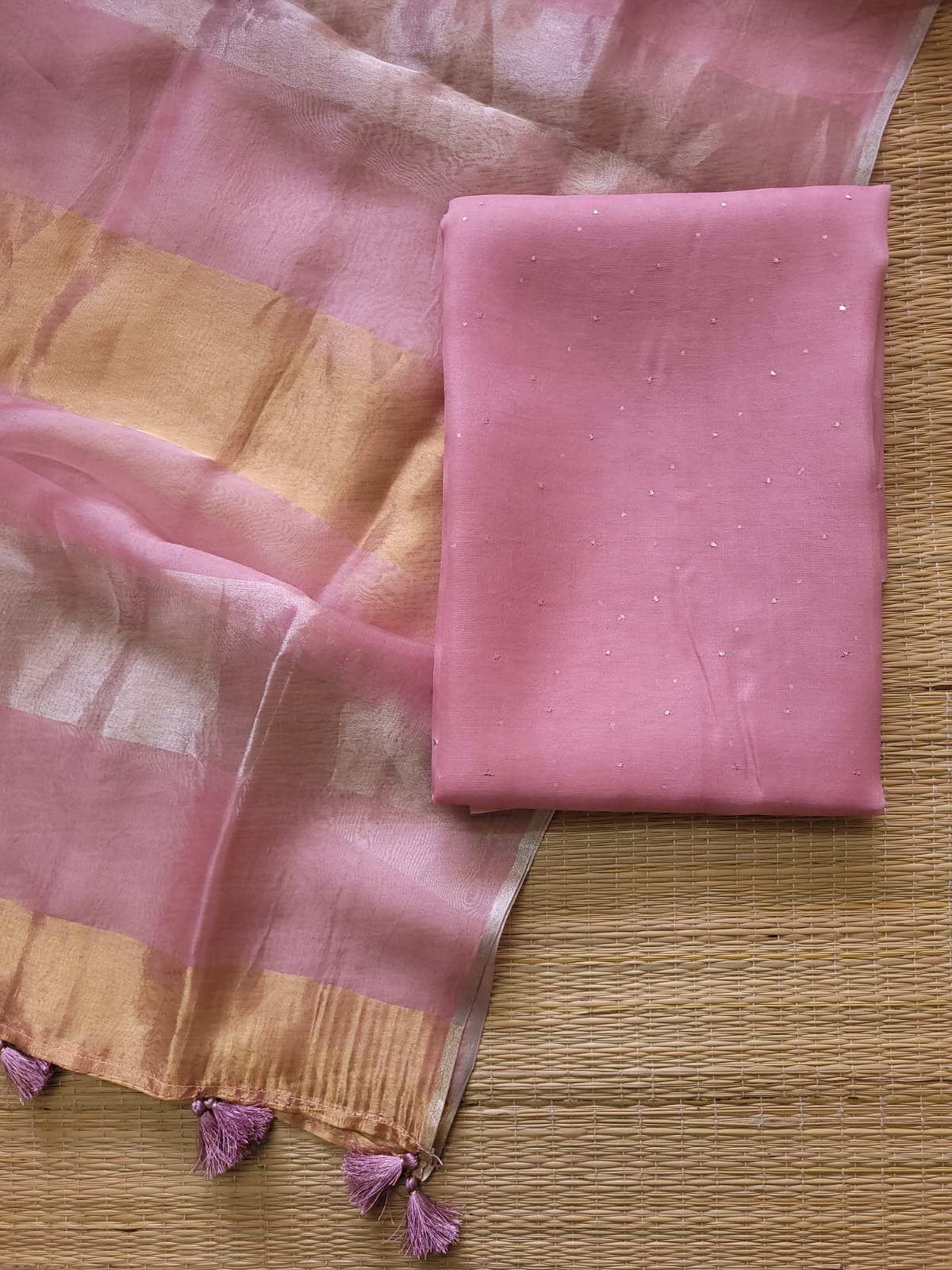 Light Pink Pure Organza Silk Embroidery Suit Fabric