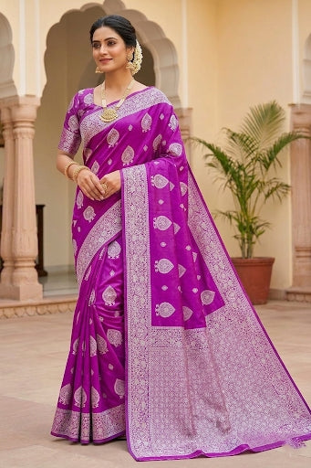 Purple Tanchoi Allover Butis Semi Silk Banarasi Saree