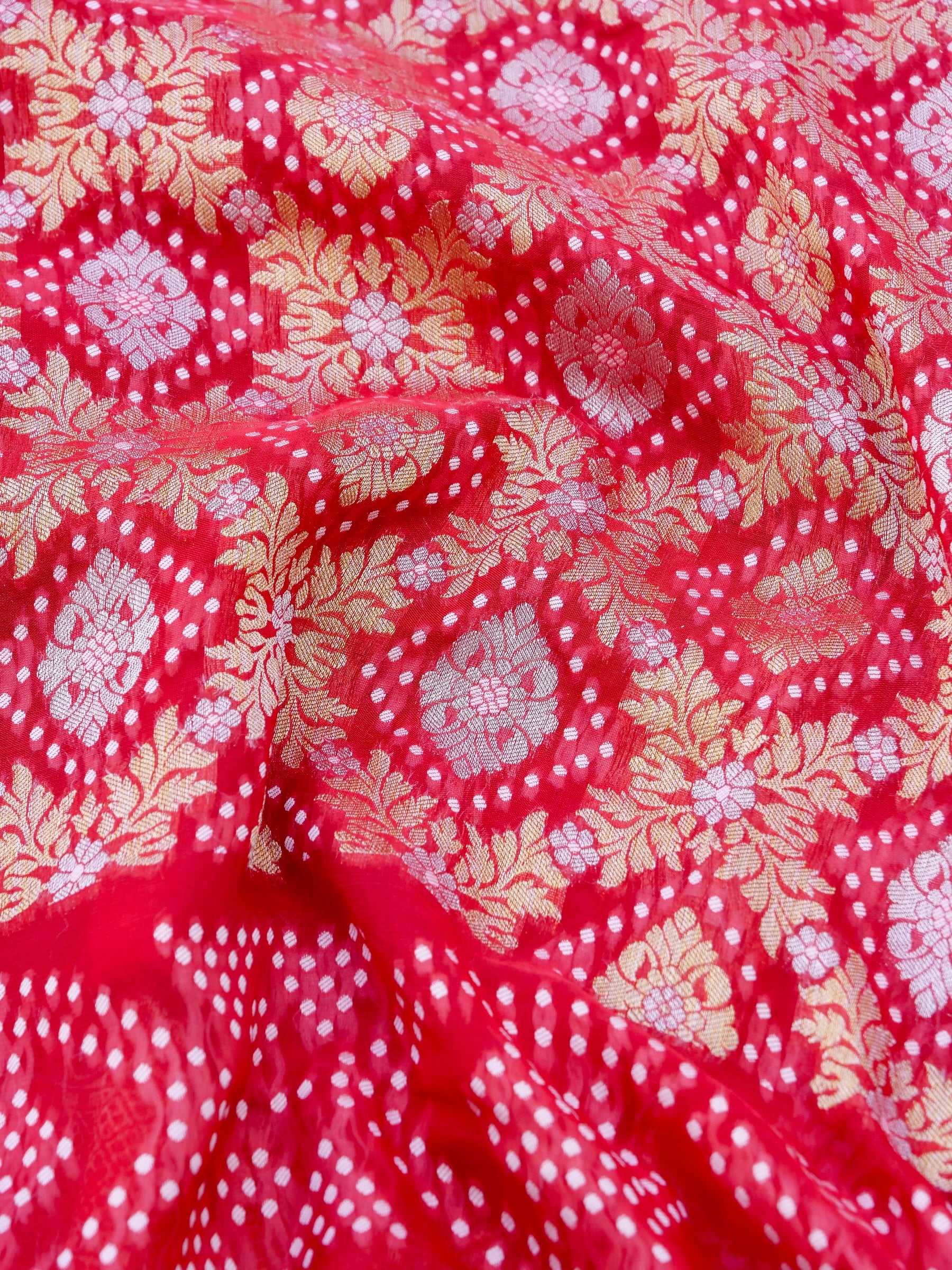 Red Bandhni Georgette Silk Banarasi Saree