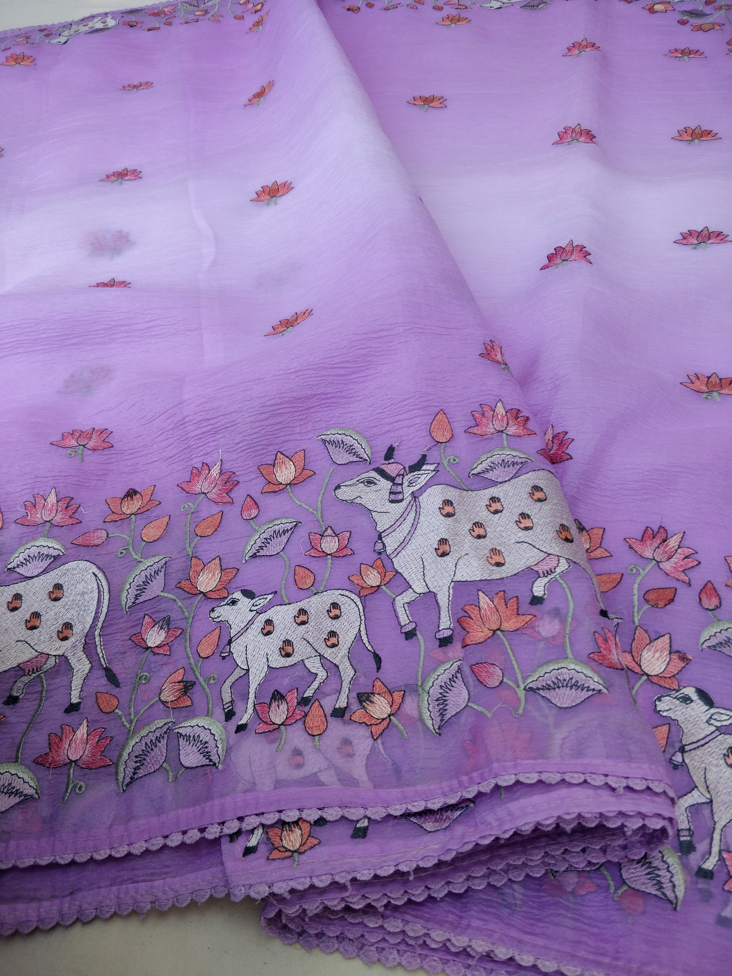 Purple Tissue Pichwai Buti Banarasi Saree With Embroidery