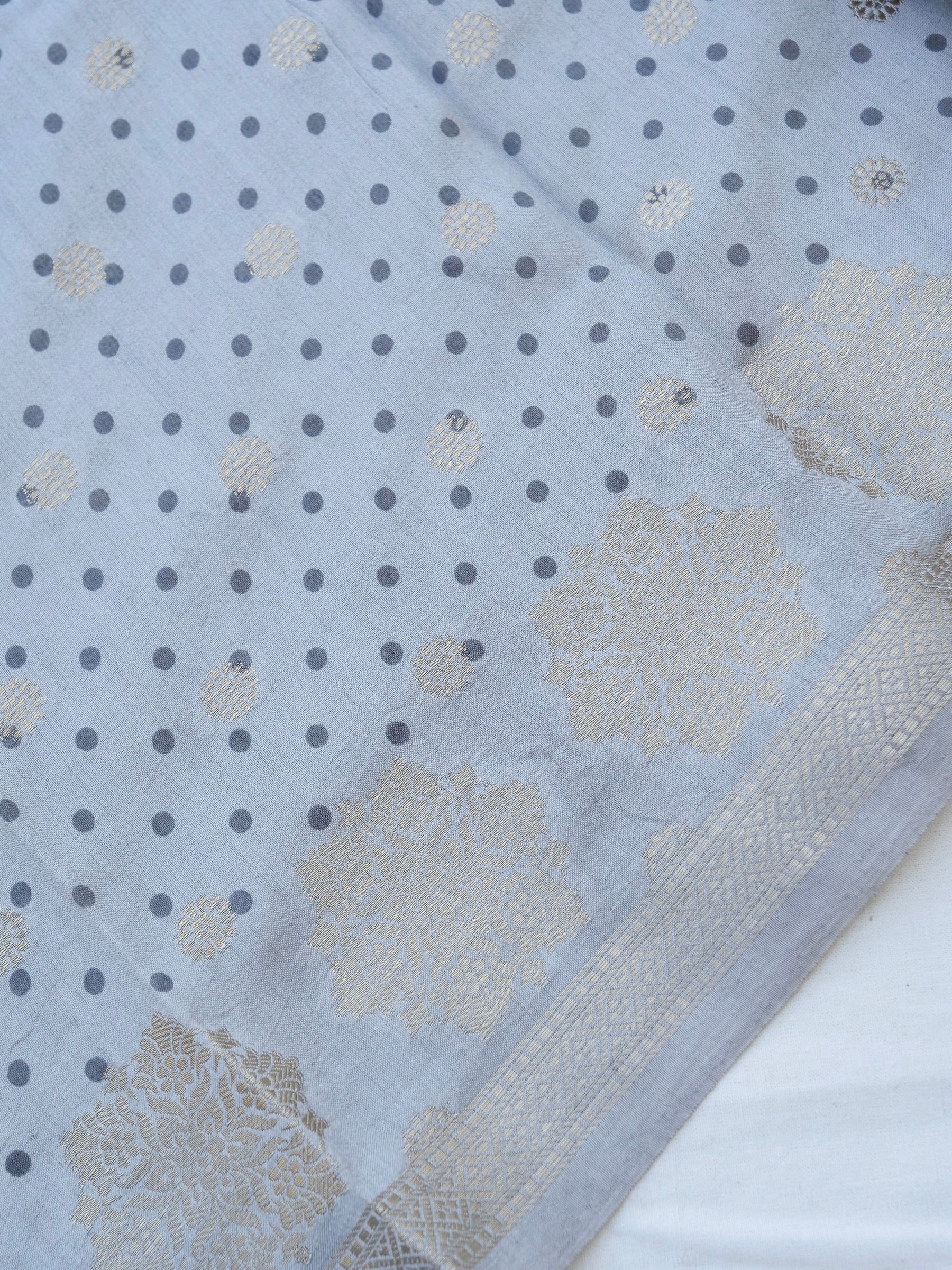 Gray Chiniya Silk Printed Unstitched Banarasi Suit Set