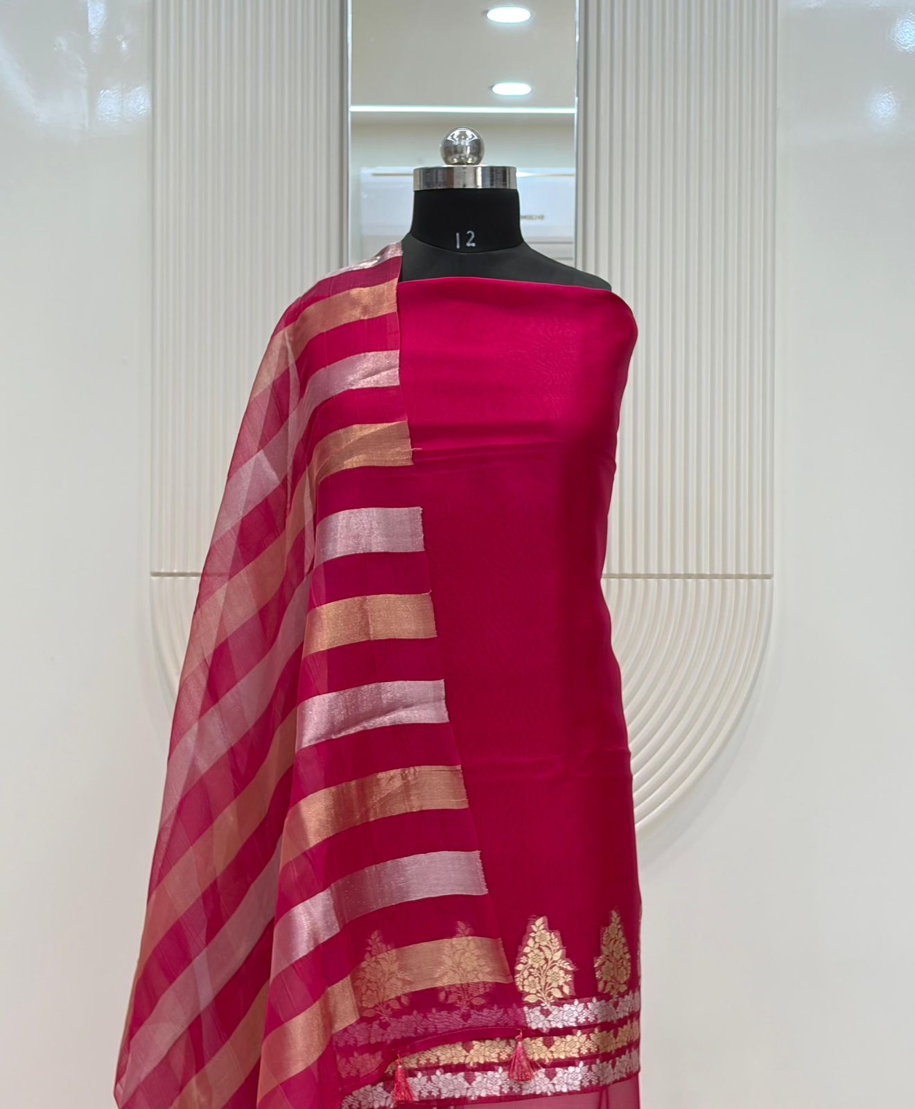 Red Pure Organza Silk Suit Fabric