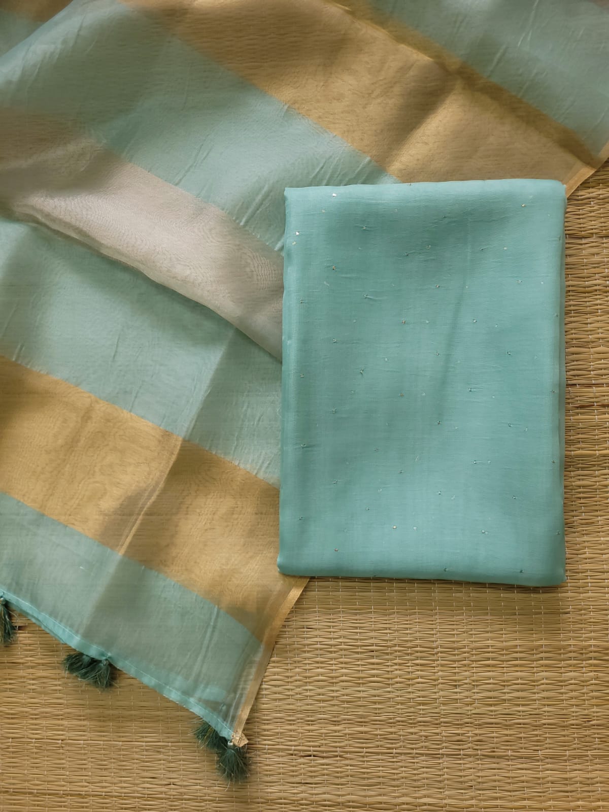 Light Green Pure Organza Silk Embroidery Suit Fabric