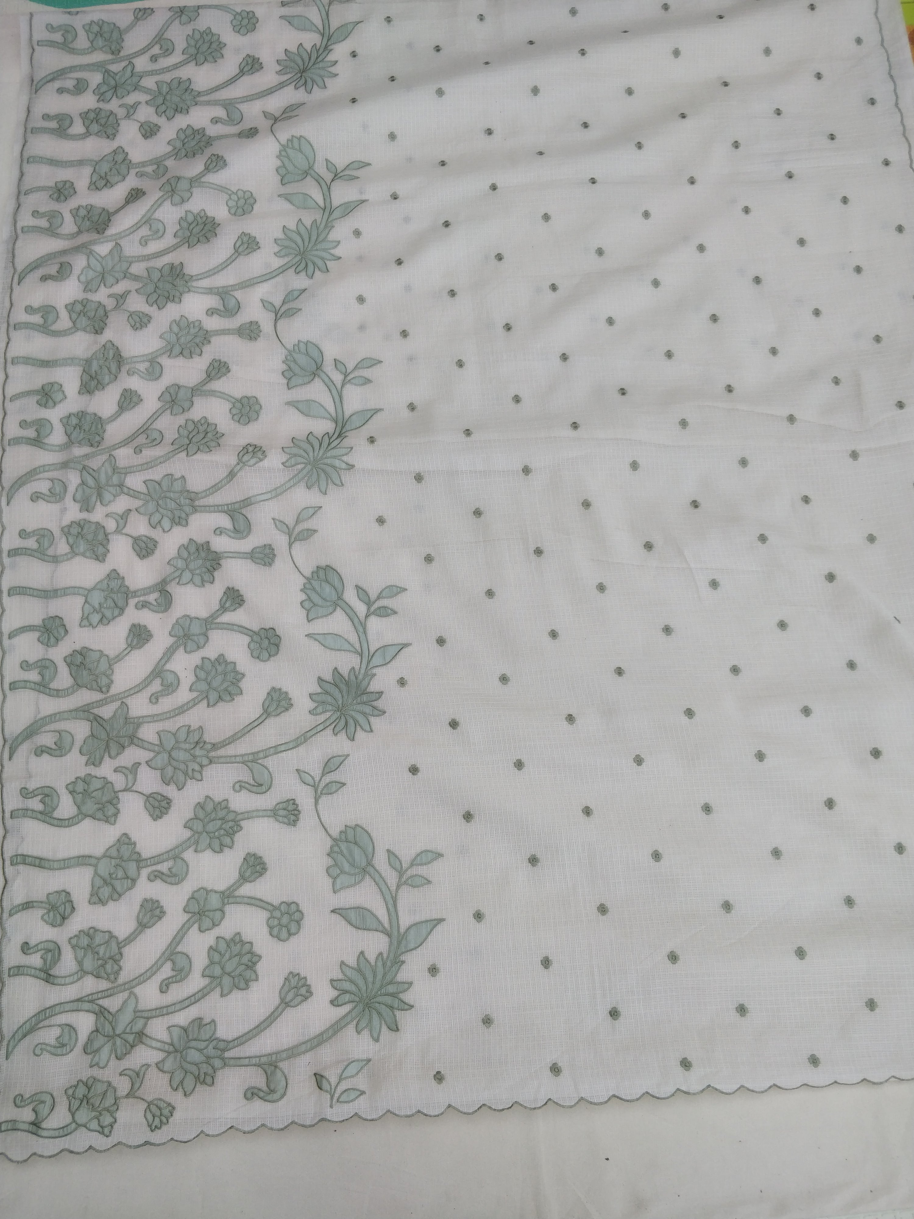 Ivory Kota With Floral Applique Saree