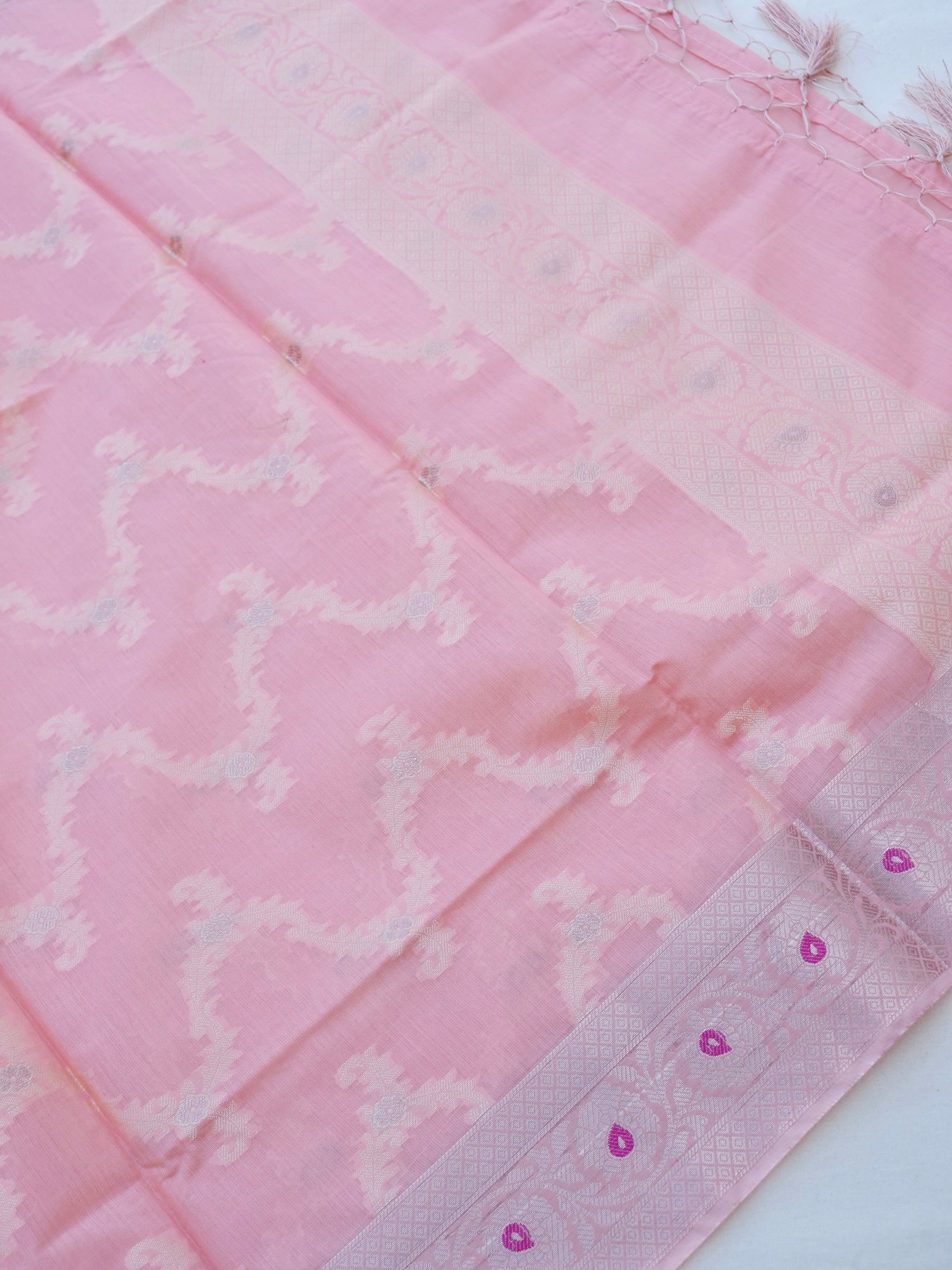 Pink Banarasi Cotton Silk Unstitched Suit Set
