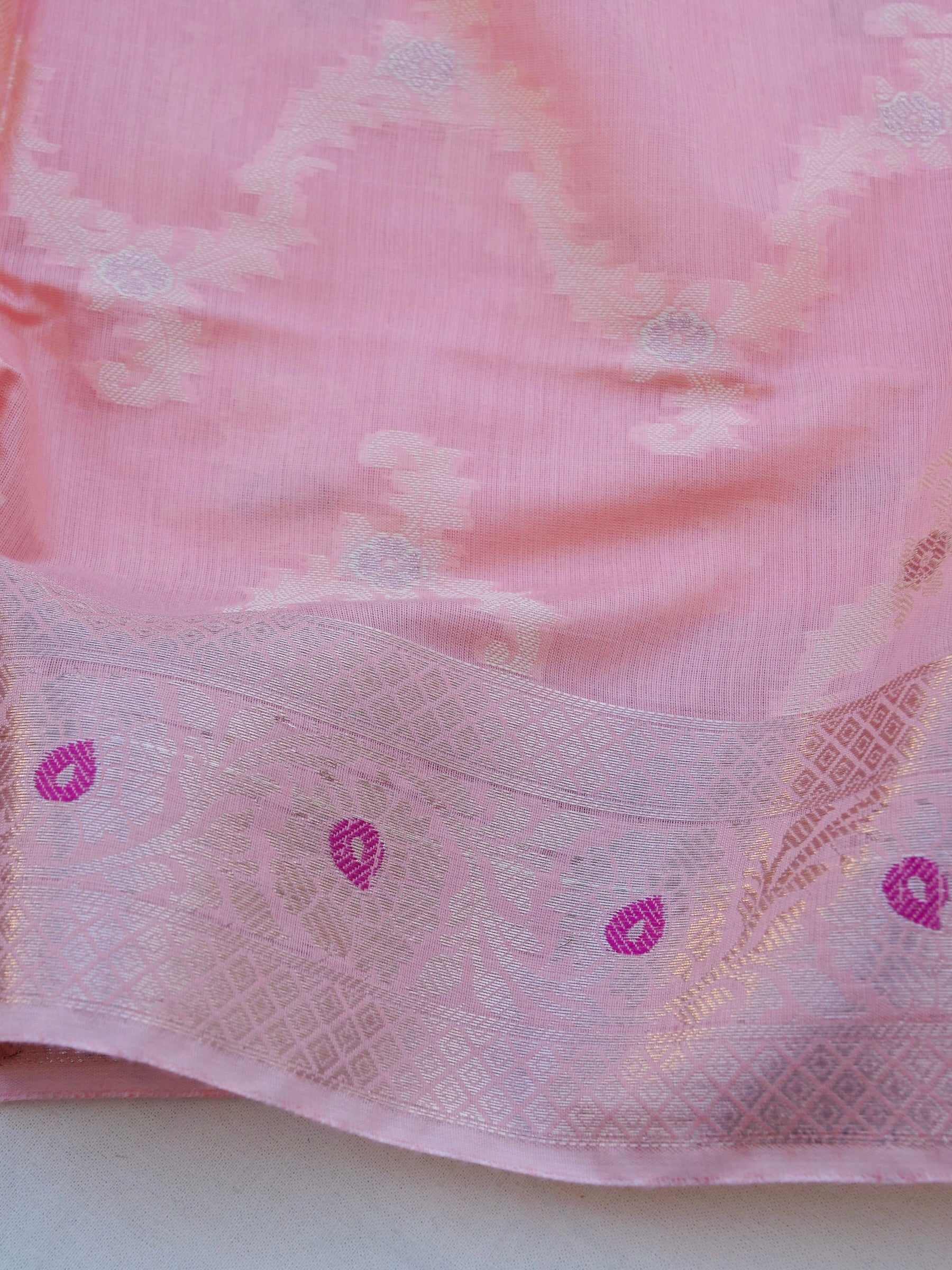 Pink Banarasi Cotton Silk Unstitched Suit Set