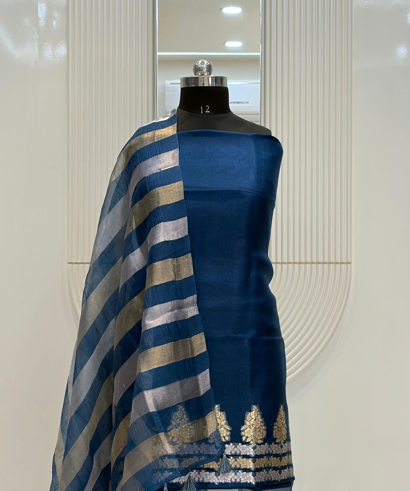Blue Pure Organza Silk Suit Fabric
