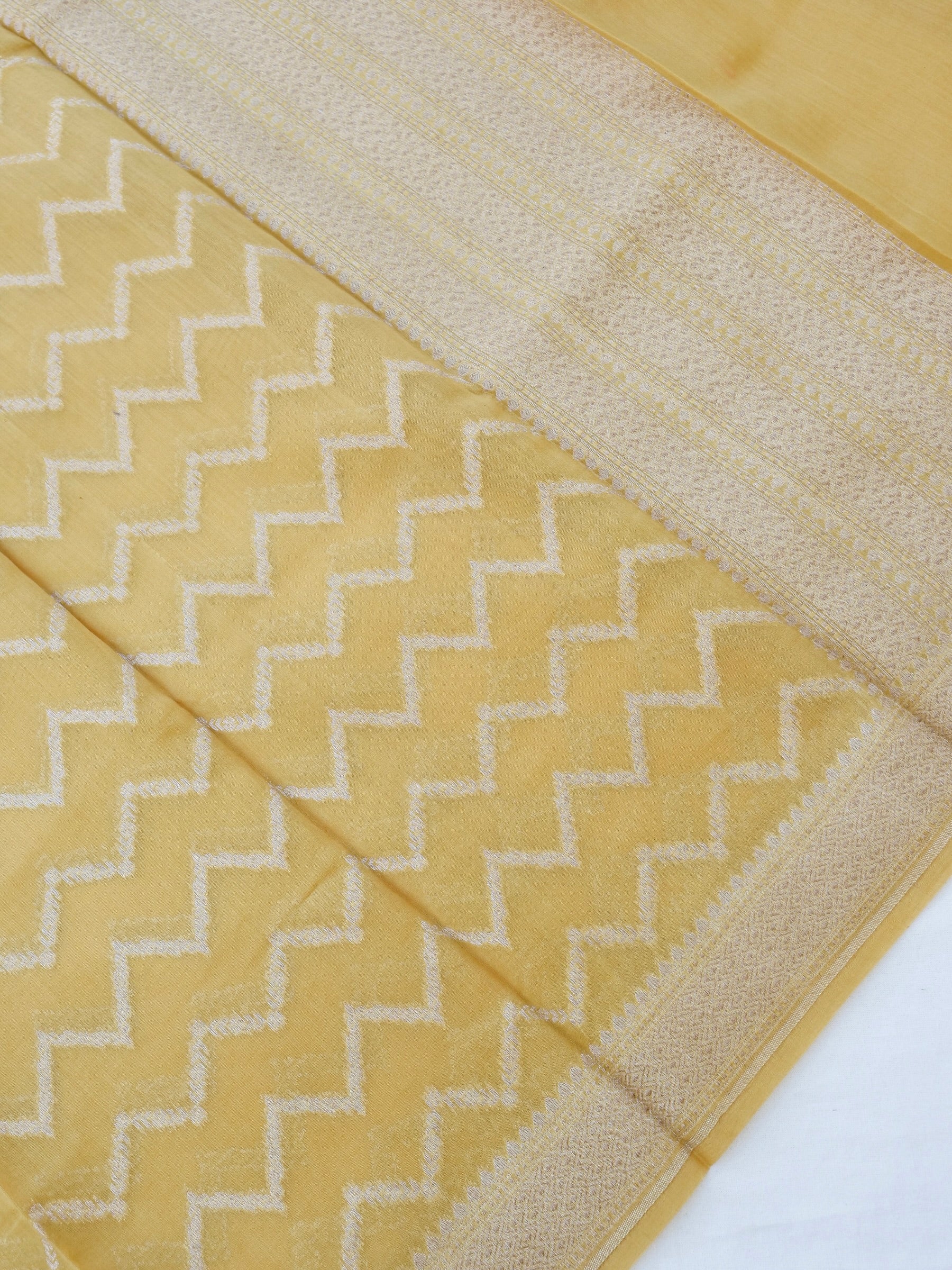 Yellow Cotton Unstitched Banarasi Suit Set