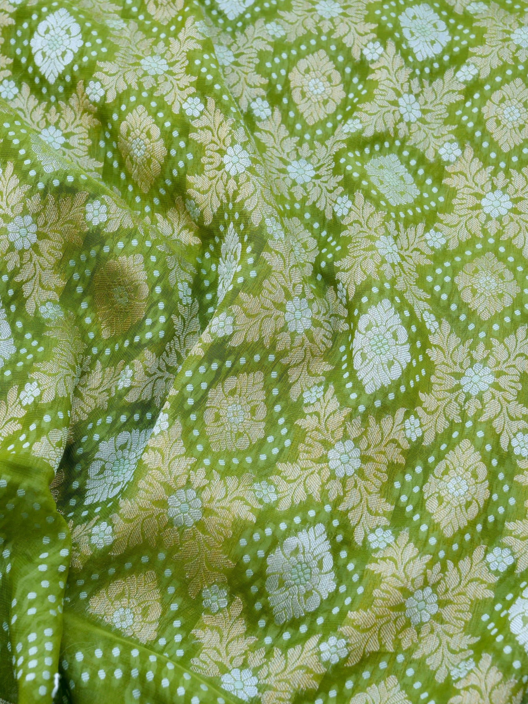 Green Bandhani Georgette Silk Banarasi Saree