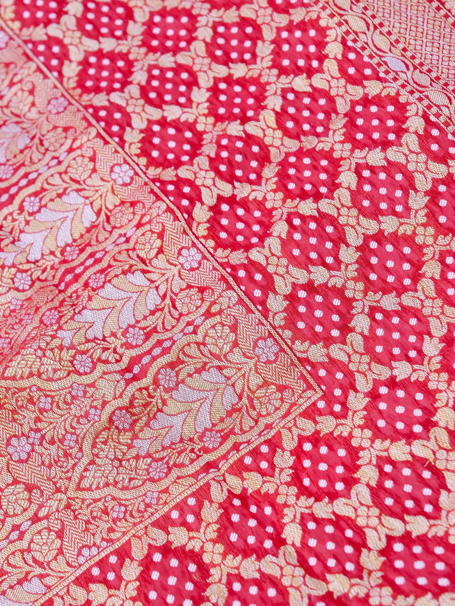 Red Bandhni Georgette Silk Banarasi Saree