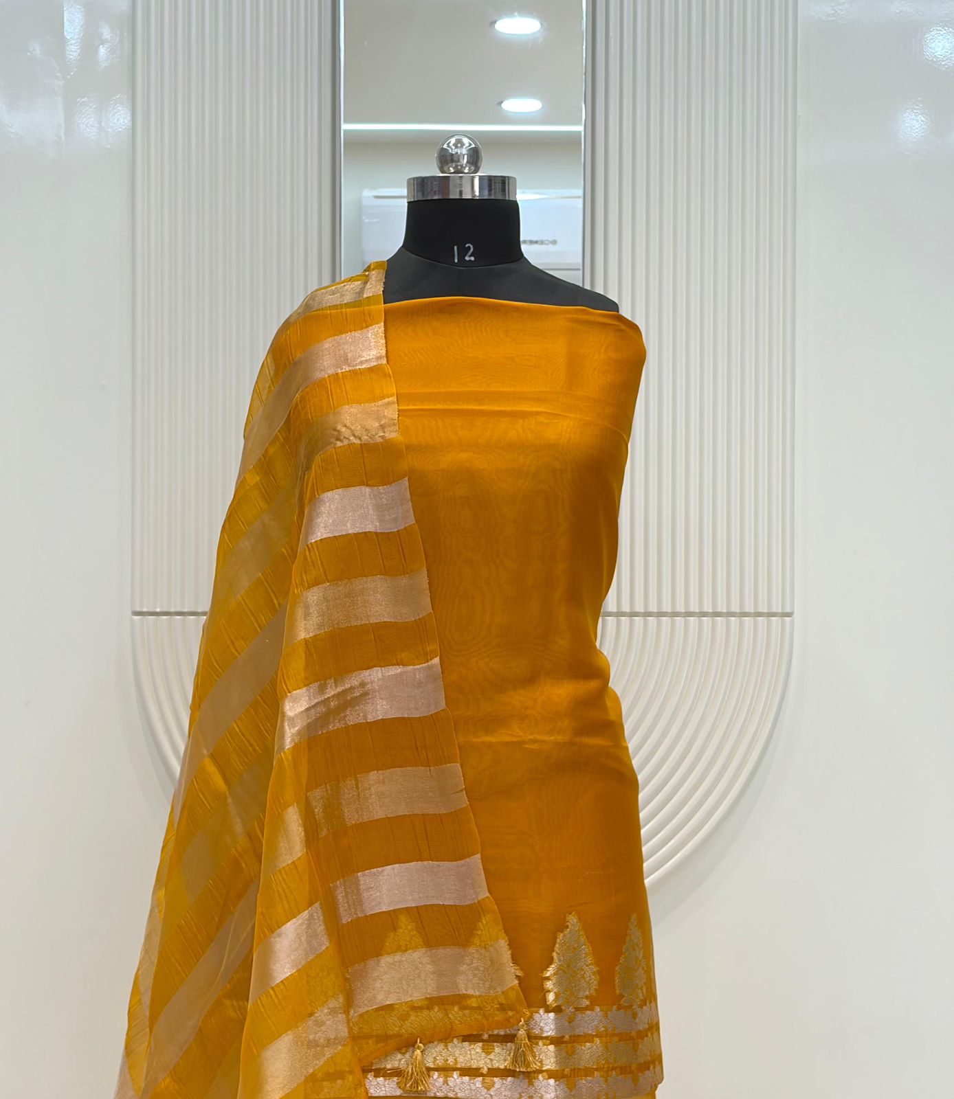 Yellow Pure Organza Silk Suit Fabric