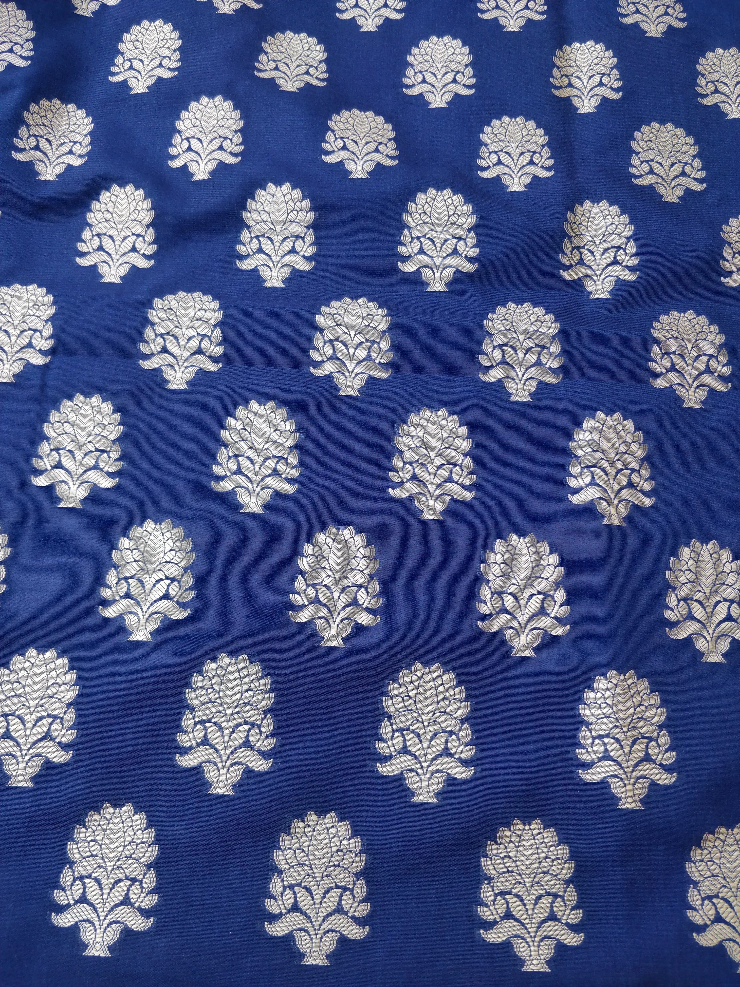 Navy Blue Cotton Silk Banarasi Unstitched Suit Set