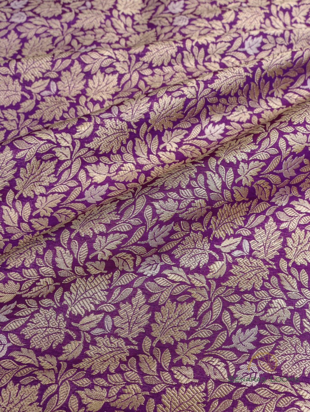 1.40 m Purple Handwoven Pure Silk Sona Rupa Banarasi Fabric