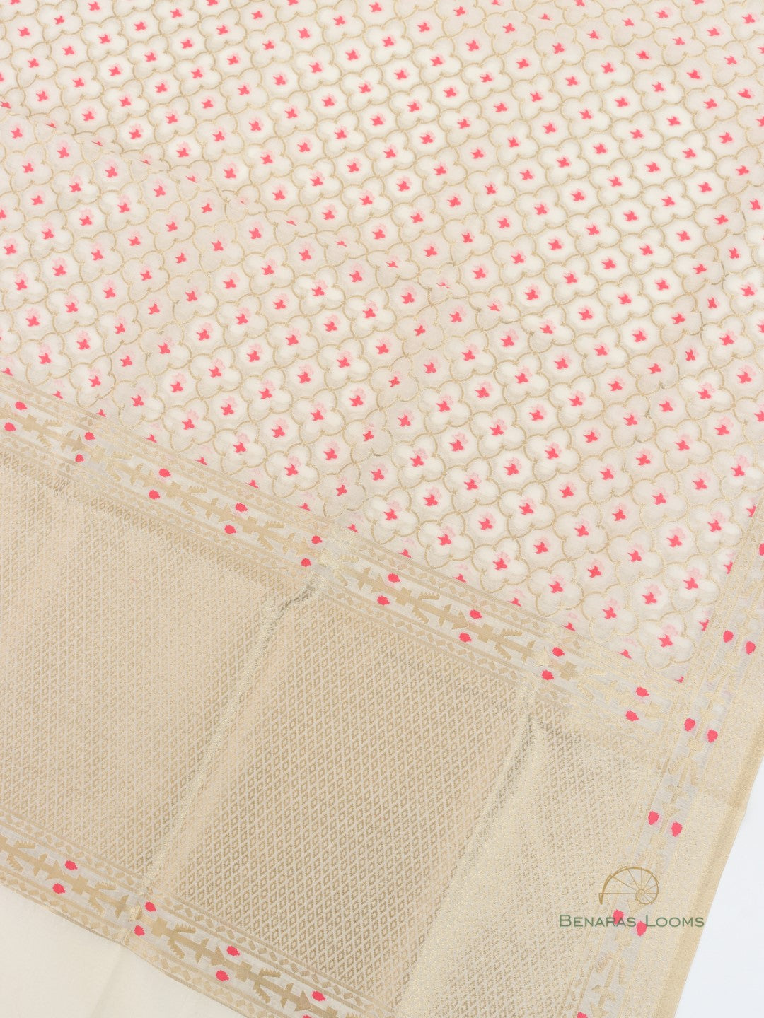 White Handwoven Banarasi Premium Cotton Unstitched Suit Fabric