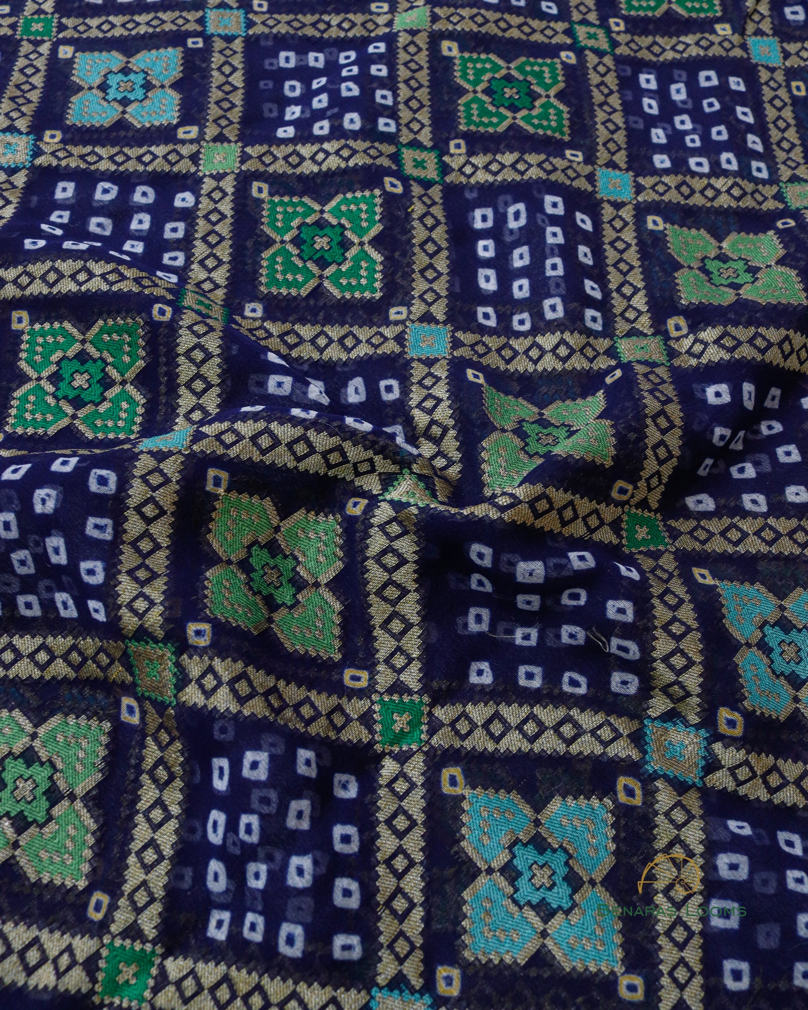 Navy Blue Handwoven Pure Georgette Bandhani Banarasi Dupatta