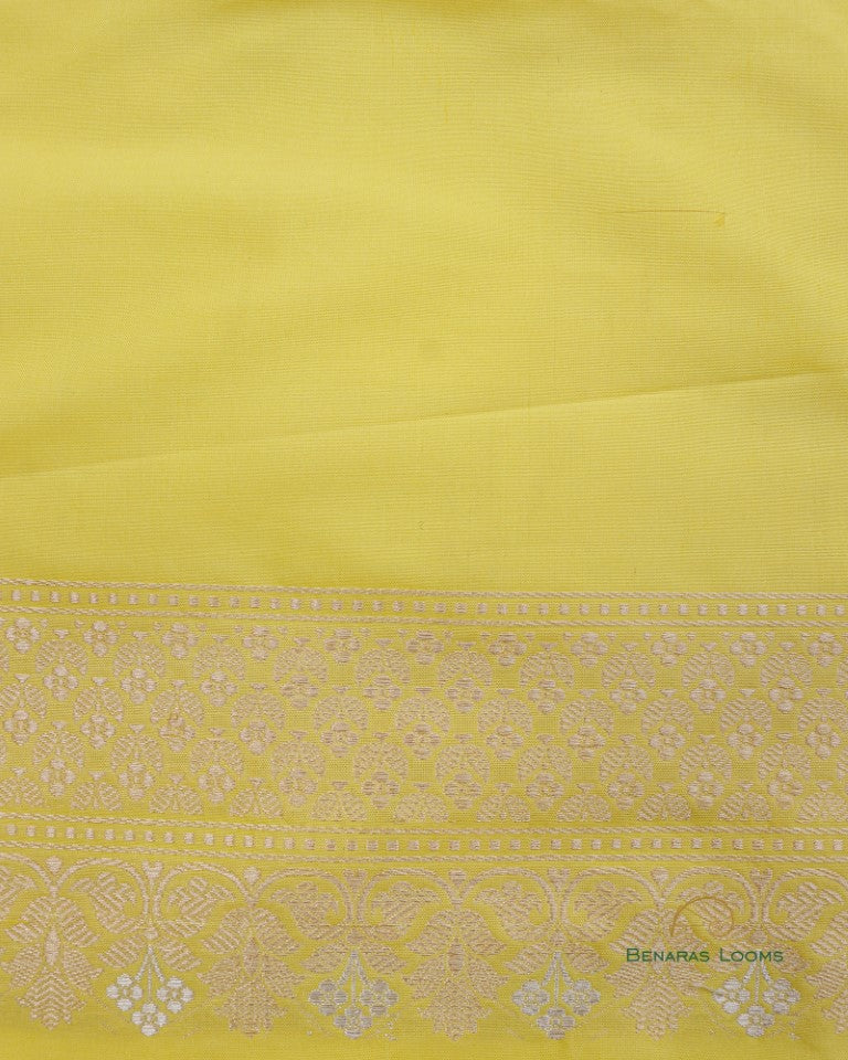 Lemon Yellow & Pink Handwoven Pure Kataan Silk Banarasi Three Piece Suit Set