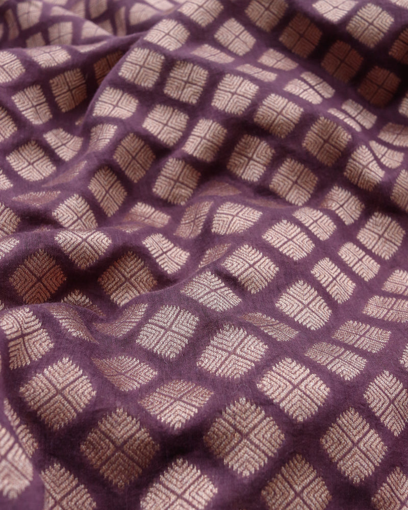 Plum Handwoven Kataan Silk Butidar Banarasi Fabric
