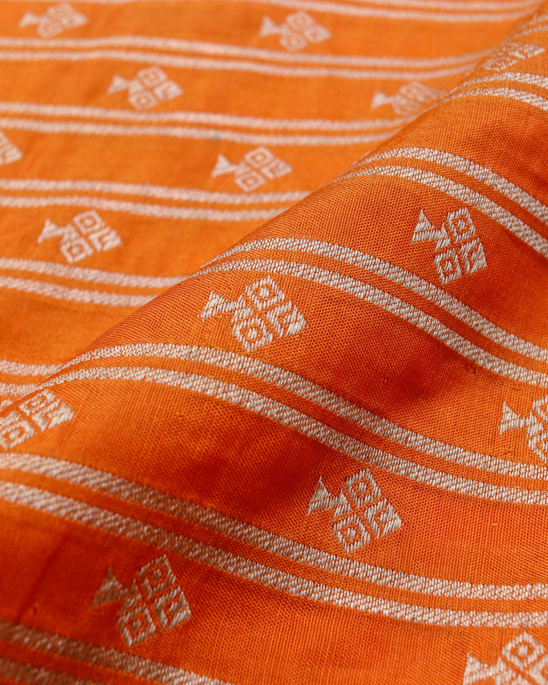Orange Handwoven Pure Kataan Silk Banarasi Fabric