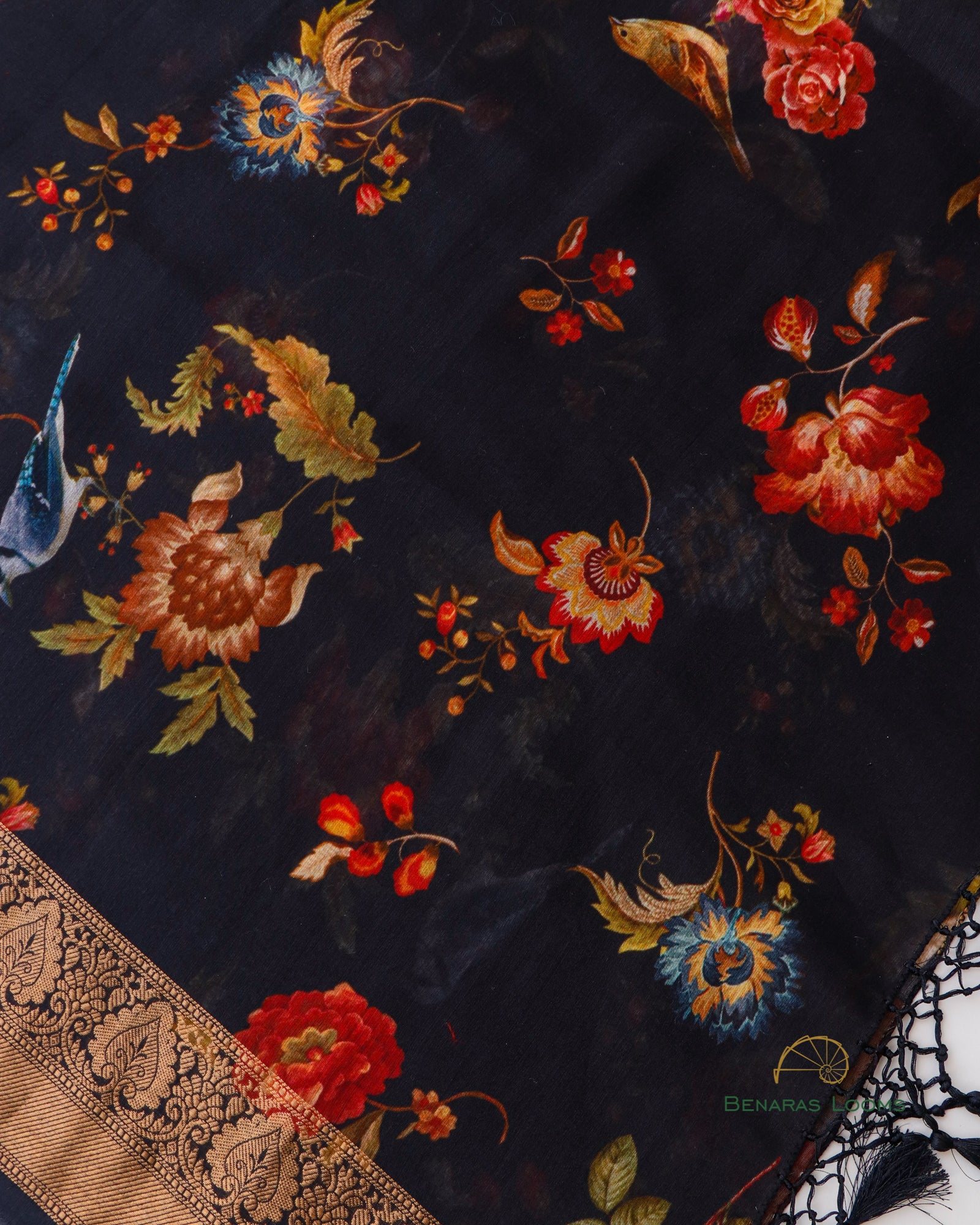 Black Handwoven Pure Digital Printed Munga Silk Dupatta