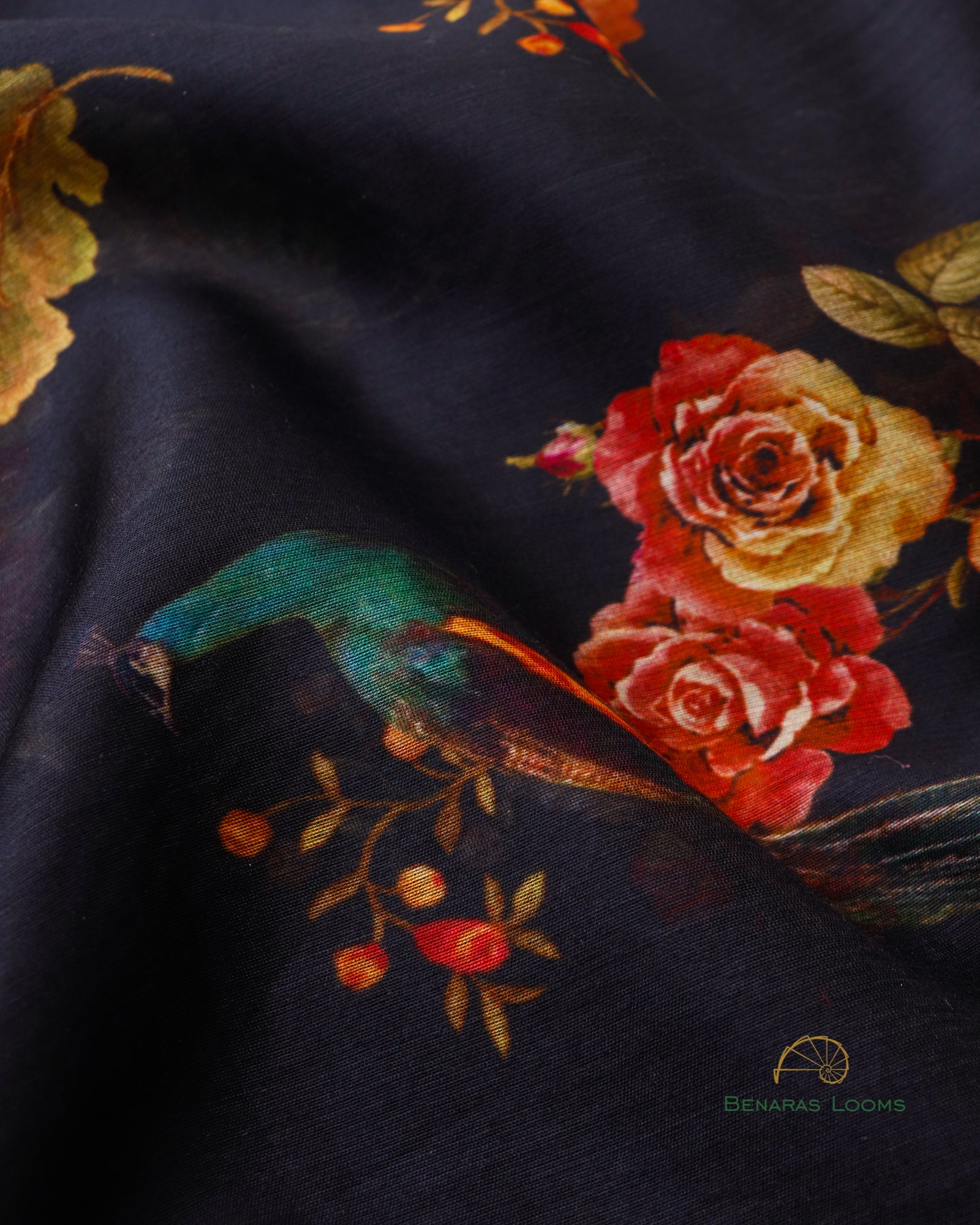 Black Handwoven Pure Digital Printed Munga Silk Dupatta