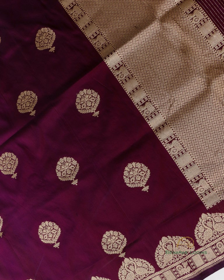 Wine Handwoven Pure Kataan Silk Kadhua Shikargah Dupatta