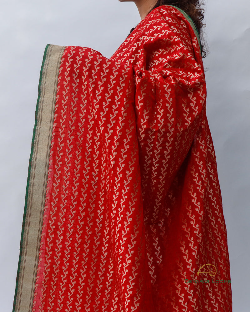 Red Handwoven Pure Kataan Silk Banarasi Dupatta