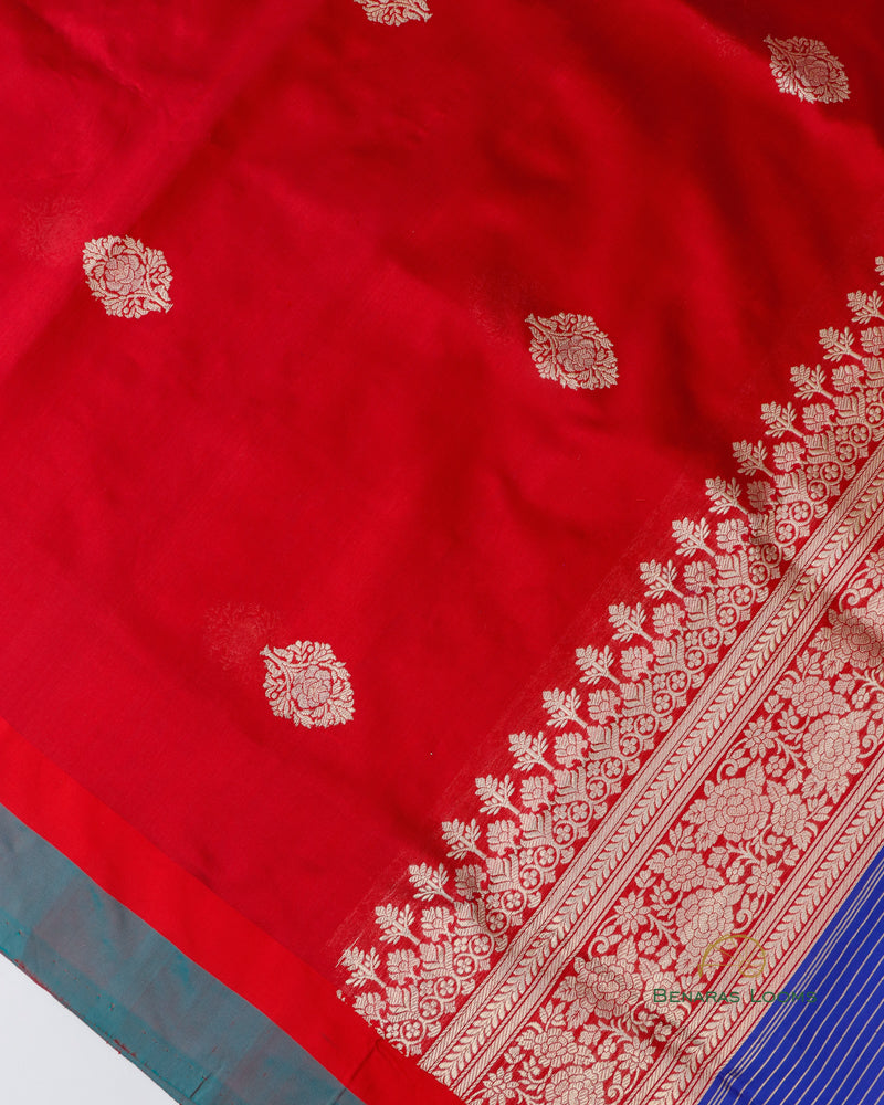 Red Pure Kataan Silk Kadhua Buti Dupatta with Satin Border