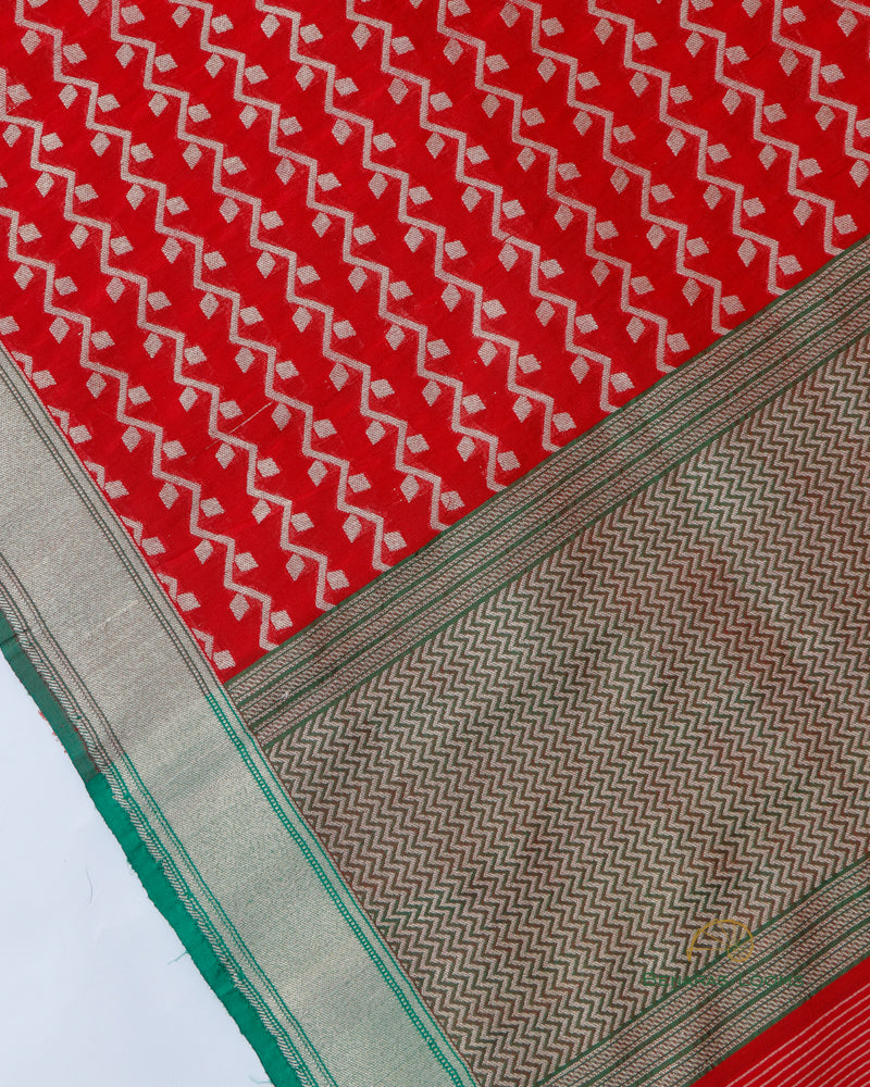 Red Handwoven Pure Kataan Silk Banarasi Dupatta