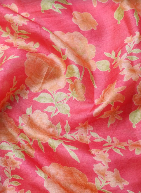 Red Pure Silk Digital Printed Fabric